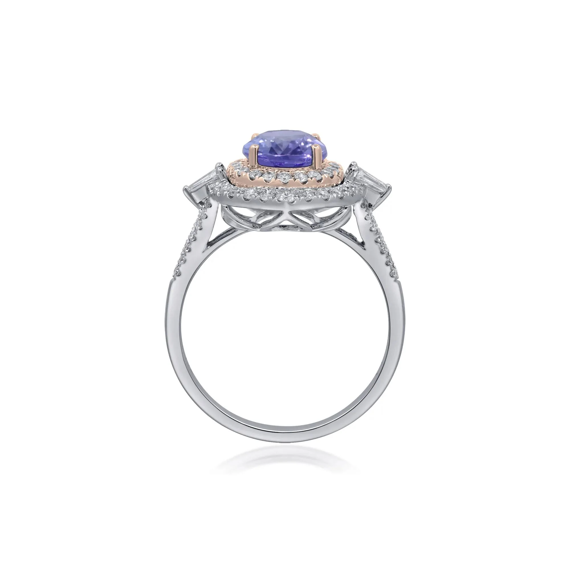 1/2 CT. Tw. Tanzanite and Diamond Halo Ring 14K White and Yellow Gold Round Brilliant Cut Size 7 2mm - Image 2