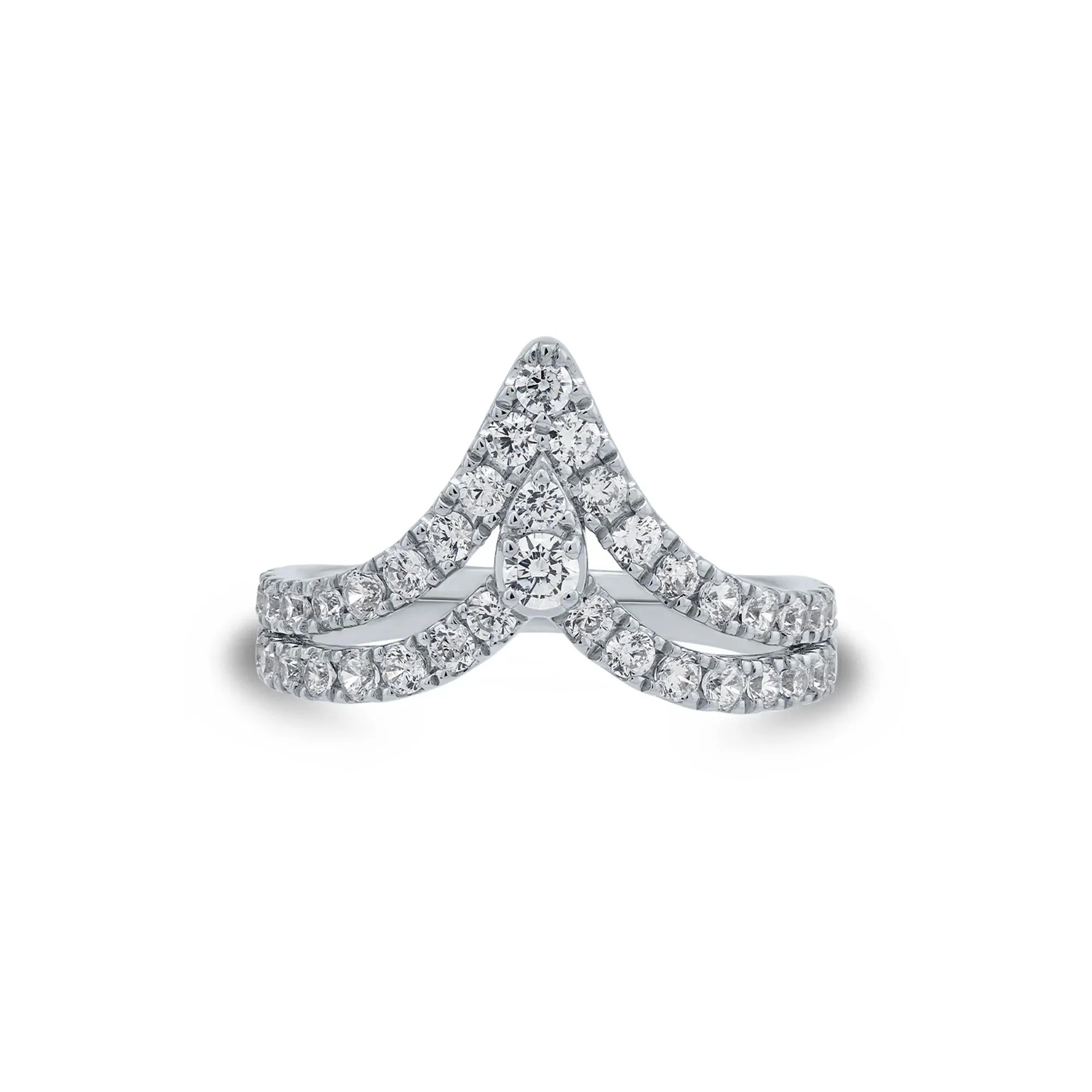 1 CT. Tw. Lab Grown Diamond Chevron Ring 14K White Gold Round Brilliant Cut Size 6.5