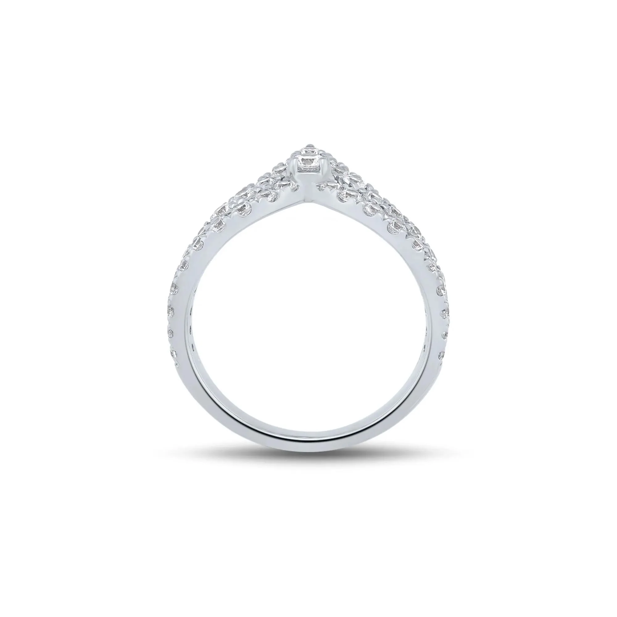 1 CT. Tw. Lab Grown Diamond Chevron Ring 14K White Gold Round Brilliant Cut Size 7 - Image 2