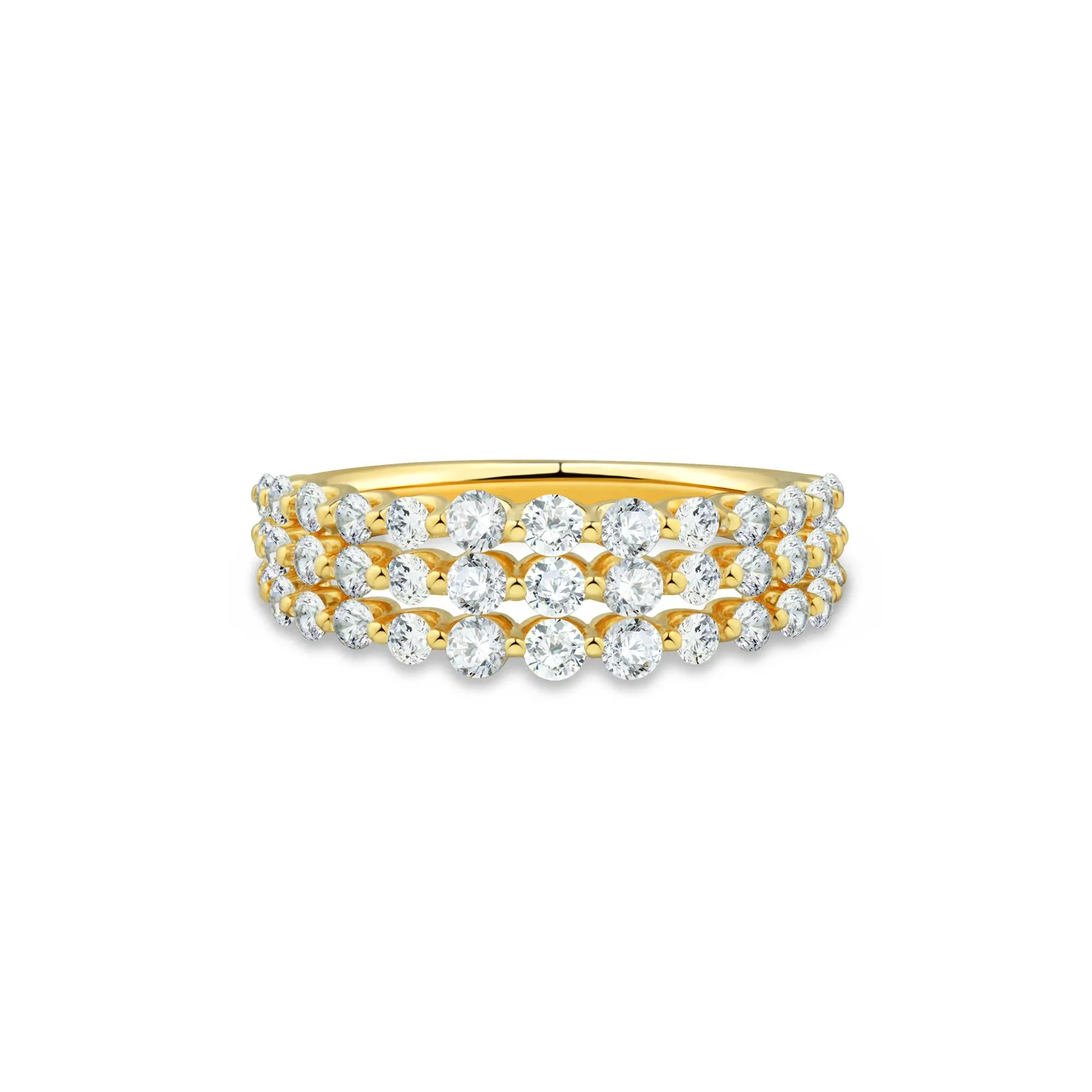 1 CT. Tw. Lab Grown Diamond Multi-Row Band Ring 10K Yellow Gold Round Brilliant Cut Size 8.5 1mm