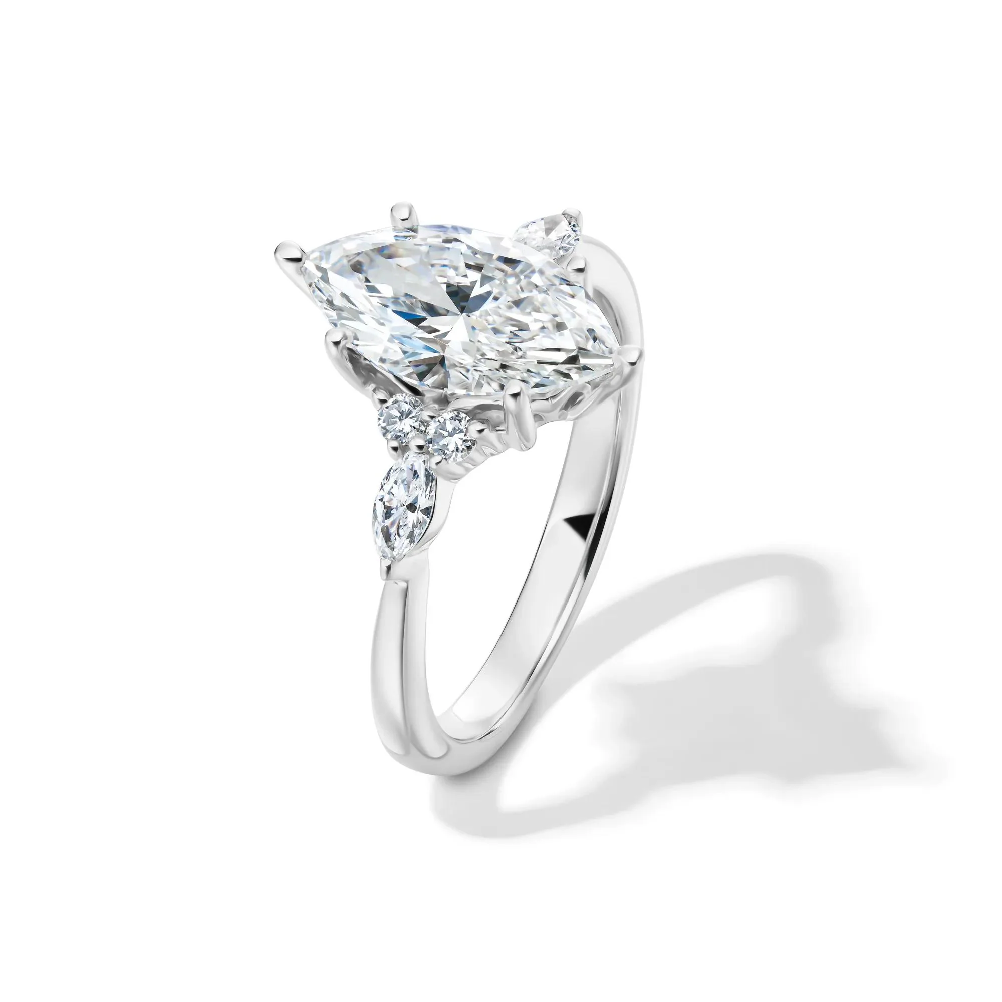 2 1/4 CT. Tw. Lab Grown Diamond Marquise-Cut Engagement Ring 14K White Gold Round Brilliant Cut Size 7 1mm - Image 4