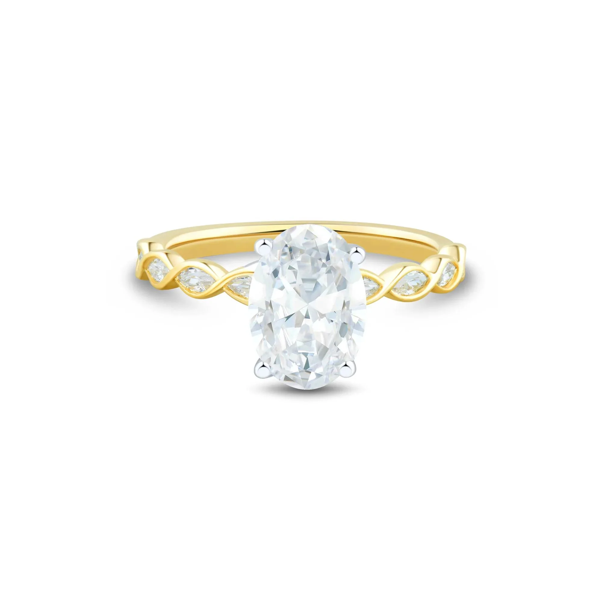 1/2 CT. Tw. Lab Grown Diamond Oval Shaped Engagement Ring 14K White & Yellow Gold (2-) Size 8.5 1mm
