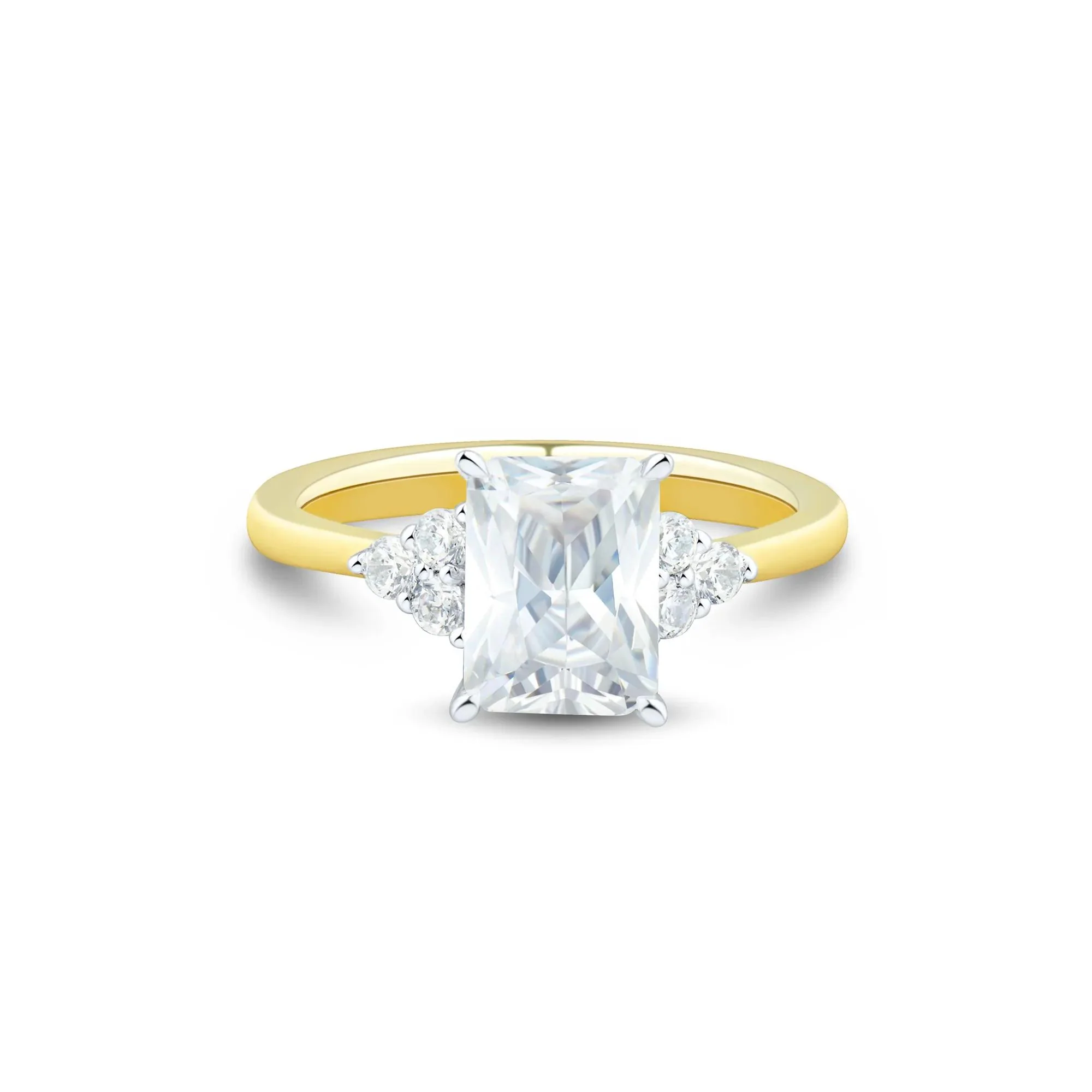 2 1/4 CT. Tw. Lab Grown Diamond Radiant-Cut and Round Engagement Ring 14K Yellow and White Gold Size 7 1.5mm