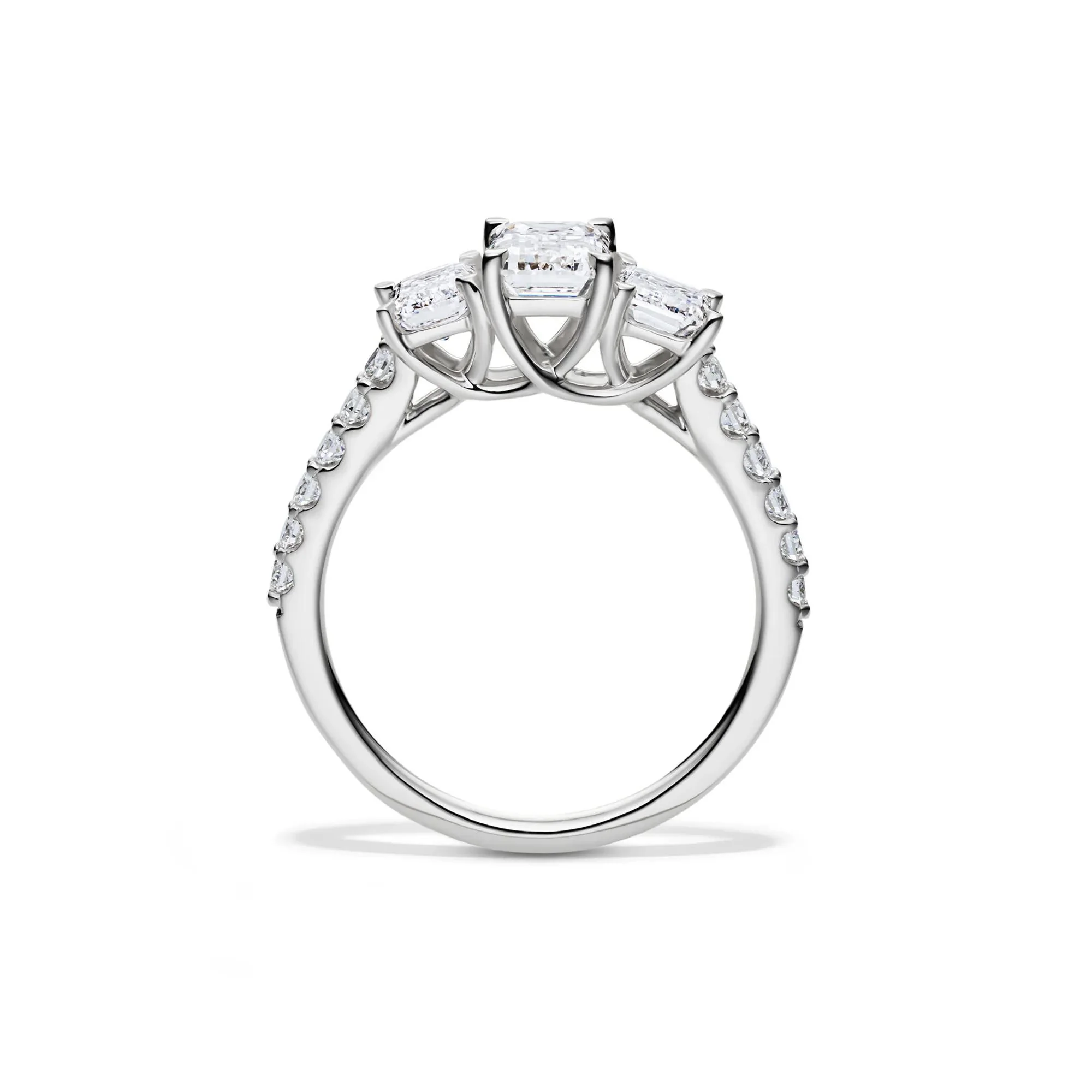 2 CT. Tw. Lab Grown Diamond Emerald-Cut Three Stone Ring 14K White Gold Round Brilliant Cut Size 6.5 - Image 2