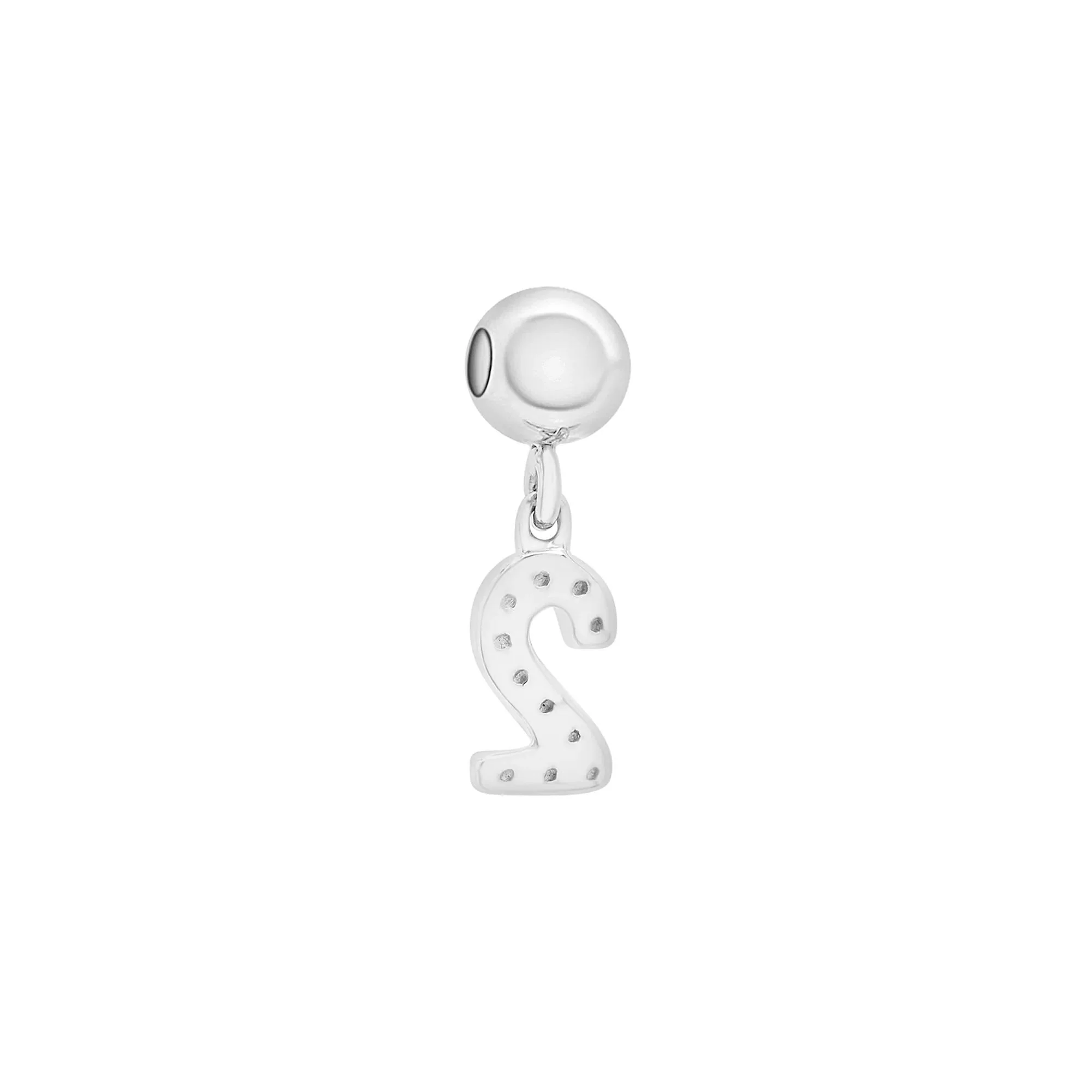 Diamond Accent Number 2 Bead Charm .925 Sterling Silver White Size 12.00mm - Image 7