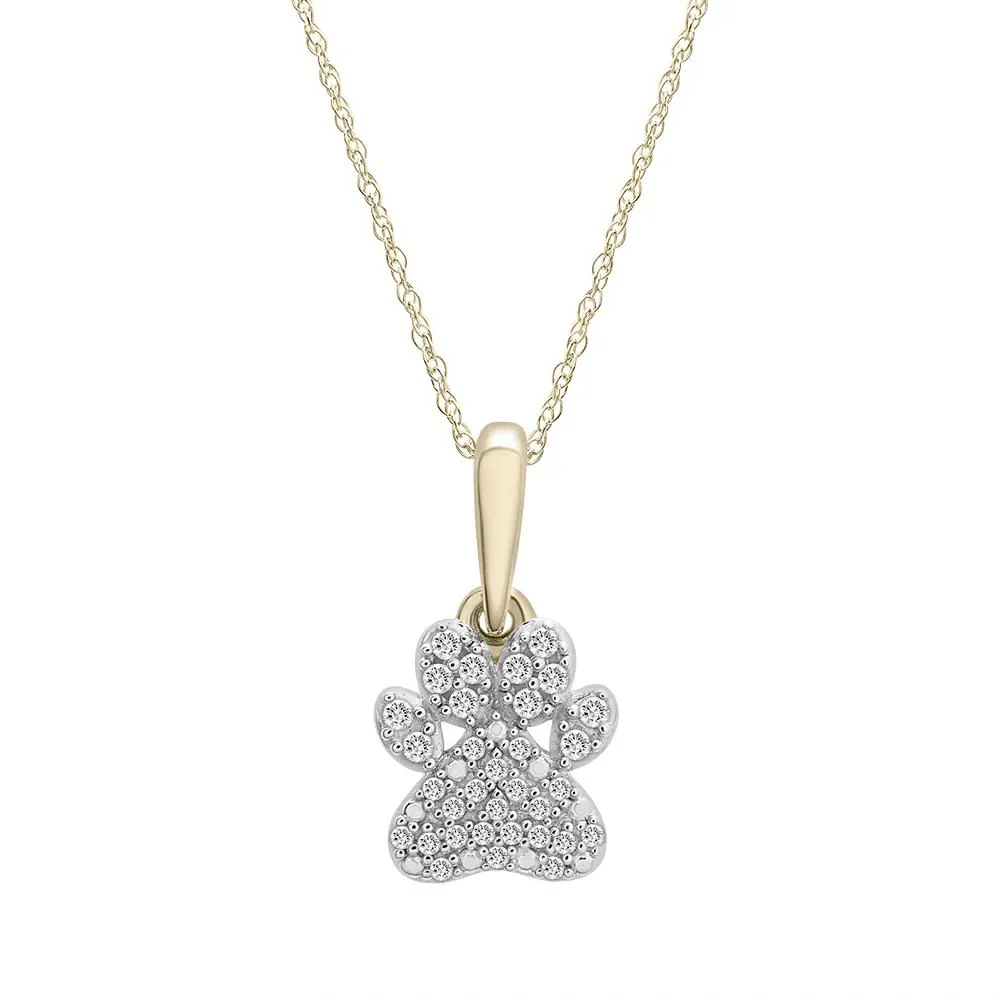 1/10 CT. Tw. Diamond Dog Paw Pendant Necklace 10K Yellow Gold Size 18"