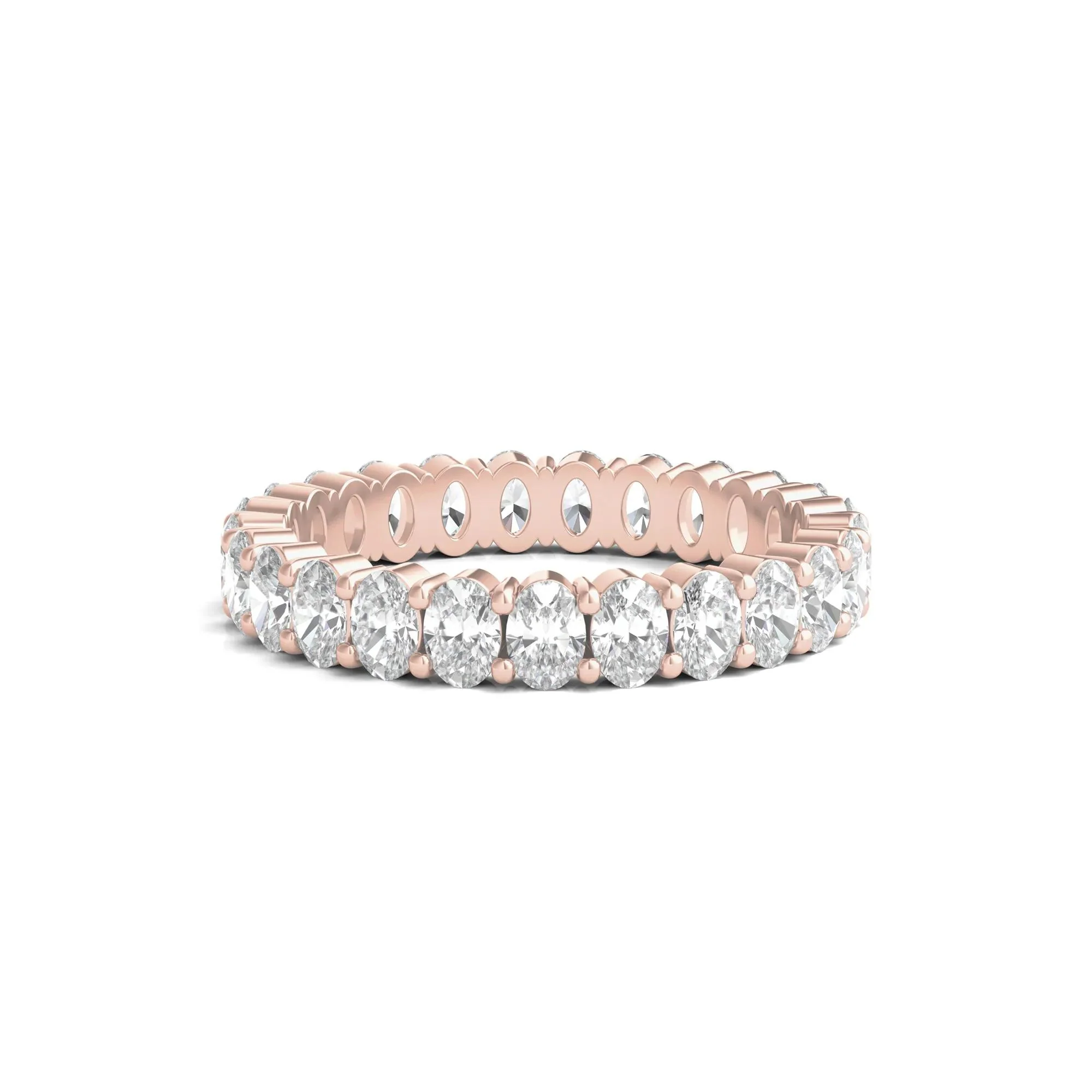 2 CT. Tw. Lab Grown Oval Diamond Eternity Band Ring 14K Rose Gold Size 7.5 4mm