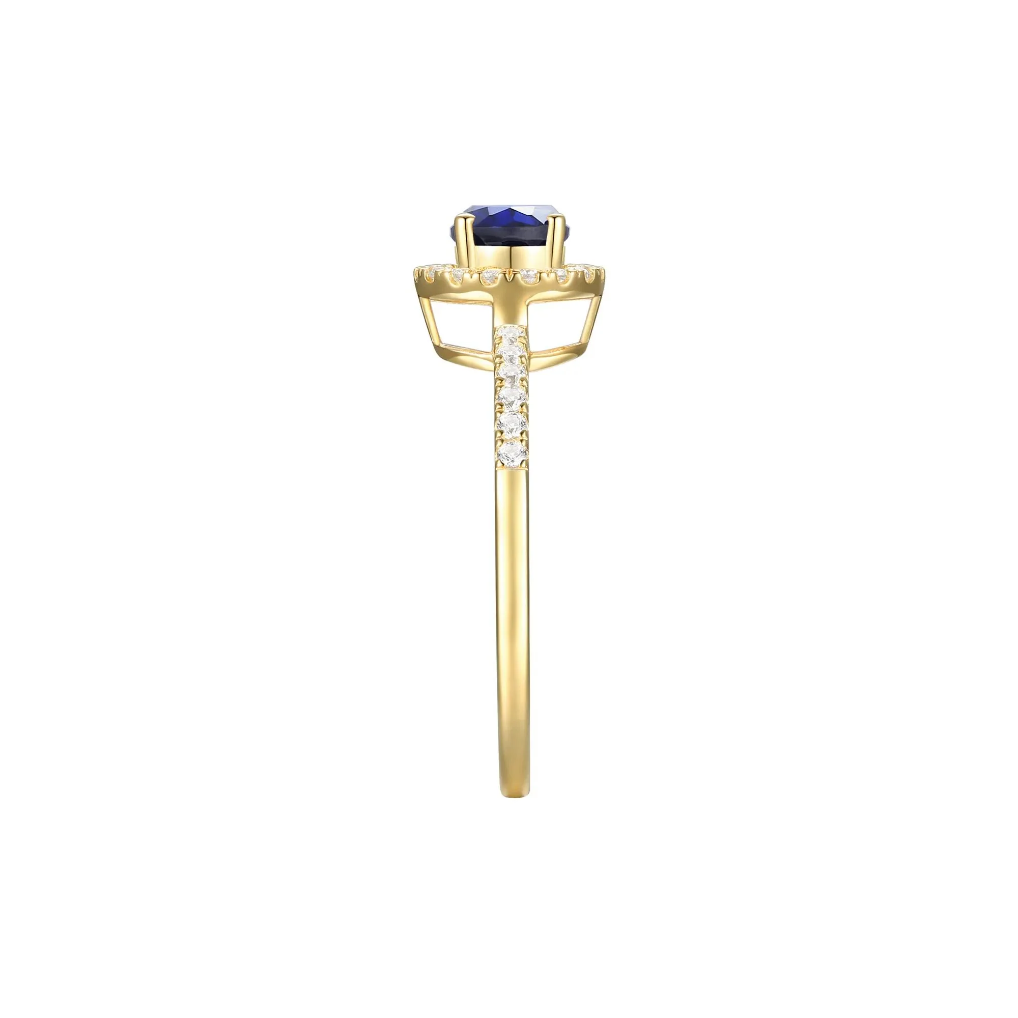 1/5 CT. Tw. Blue Sapphire and Diamond Ring 10K Yellow Gold Size 8 - Image 3