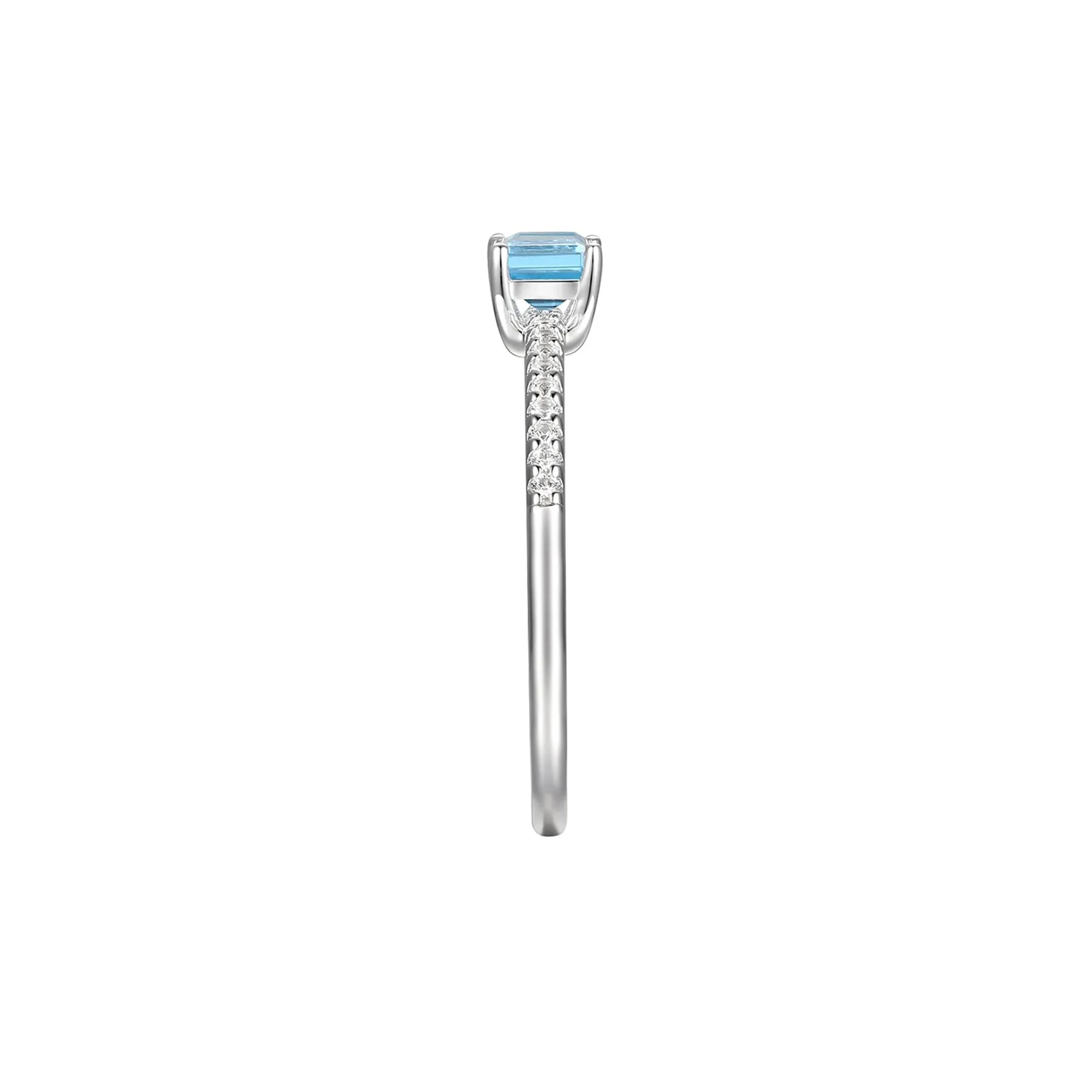 Blue Topaz and Lab Created White Sapphire Ring .925 Sterling Silver Size 7.5 1mm - Image 3