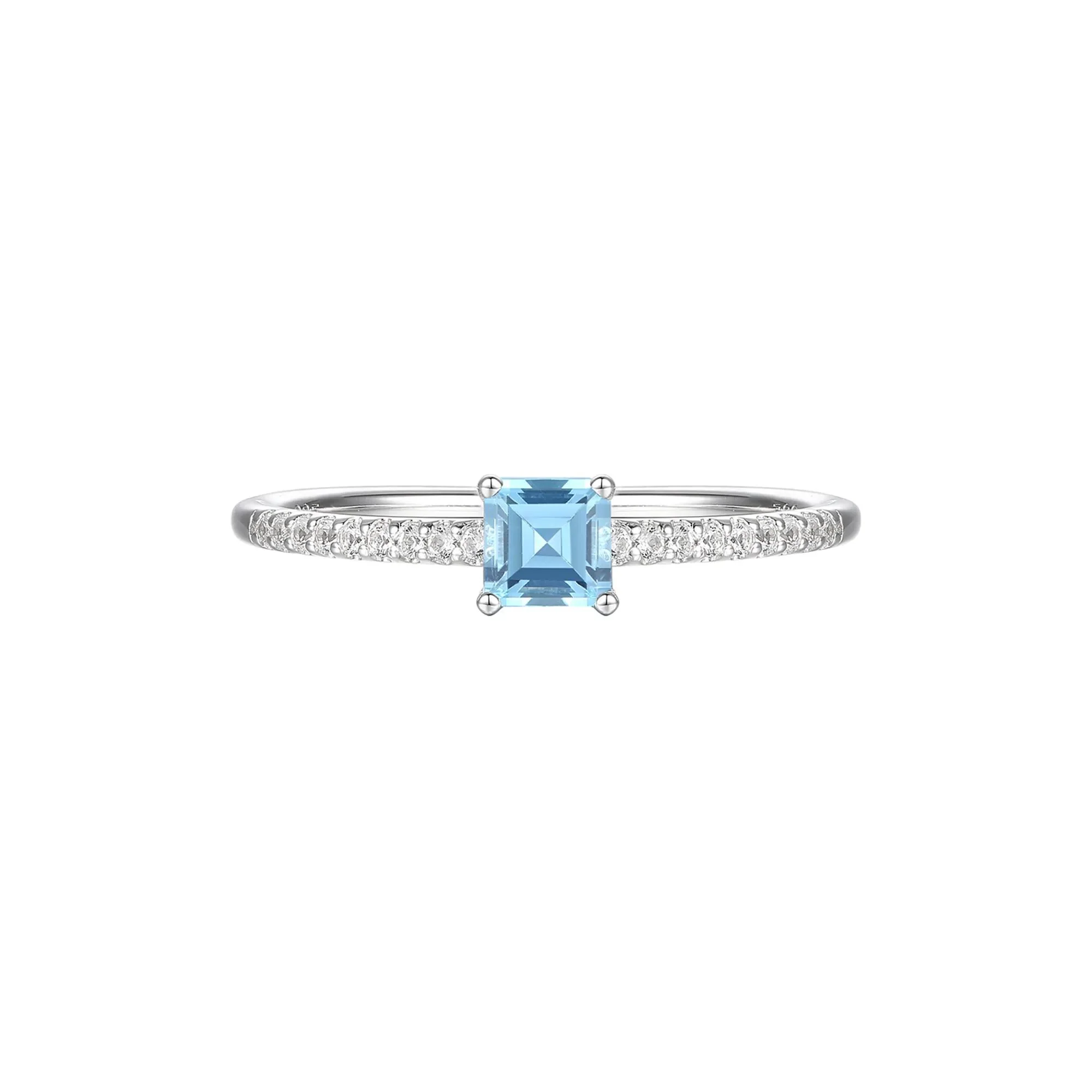 Blue Topaz and Lab Created White Sapphire Ring .925 Sterling Silver Size 8 1mm