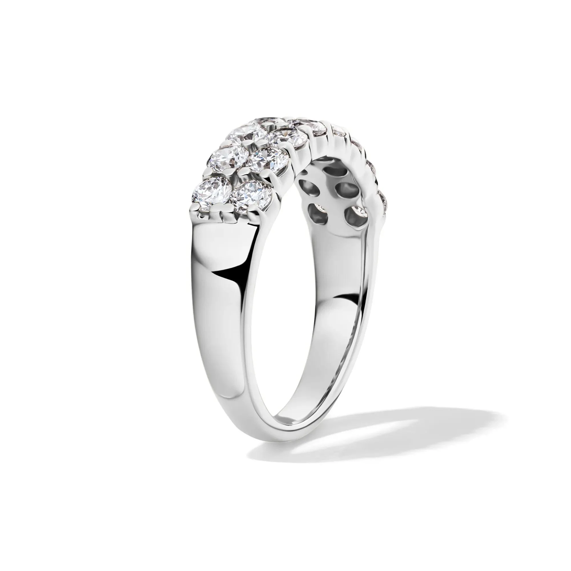 Lab Grown Diamond Double Row Anniversary Band Ring 10K White Gold (1 ½ CT. Tw.) Round Brilliant Cut Size 7.5 2mm - Image 3
