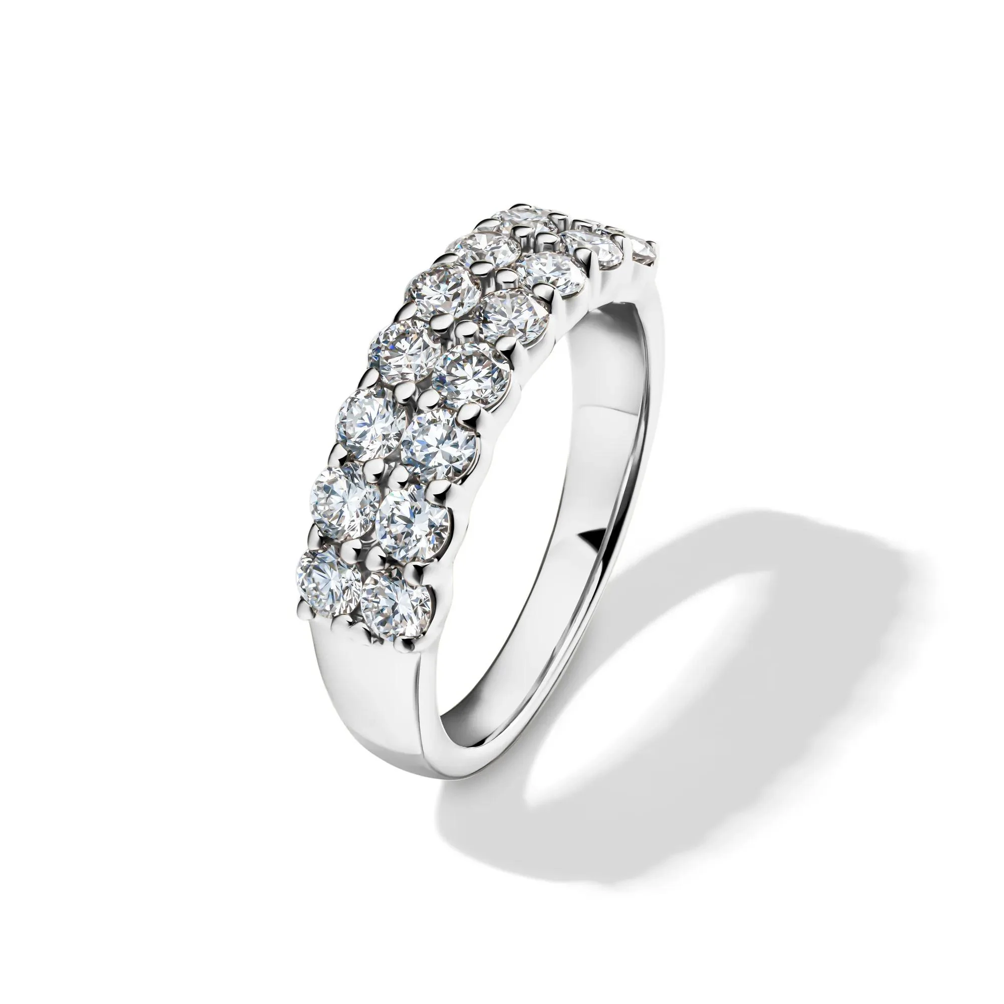Lab Grown Diamond Double Row Anniversary Band Ring 10K White Gold (1 ½ CT. Tw.) Round Brilliant Cut Size 8 2mm - Image 4
