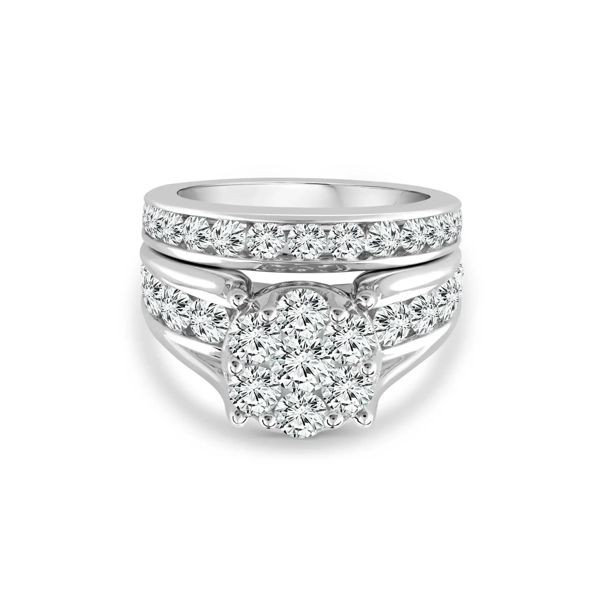 3 CT. Tw. Round Lab Grown Multi-Diamond Engagement Ring Set 10K White Gold Round Brilliant Cut Size 6 3mm - Image 4