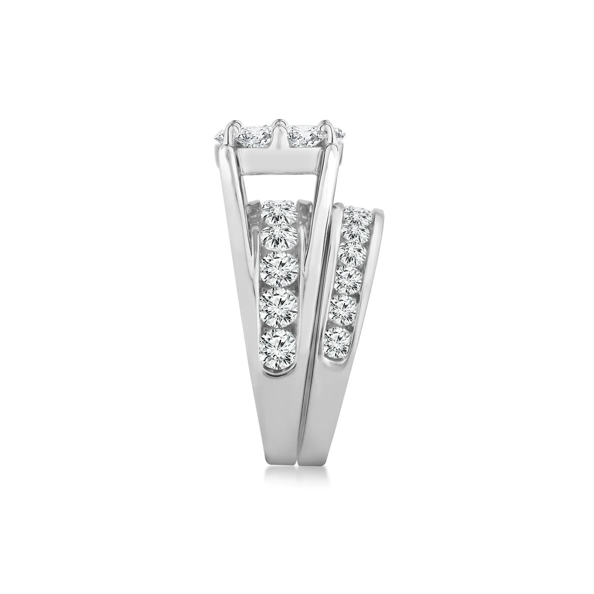 3 CT. Tw. Round Lab Grown Multi-Diamond Engagement Ring Set 10K White Gold Round Brilliant Cut Size 7 3mm - Image 3