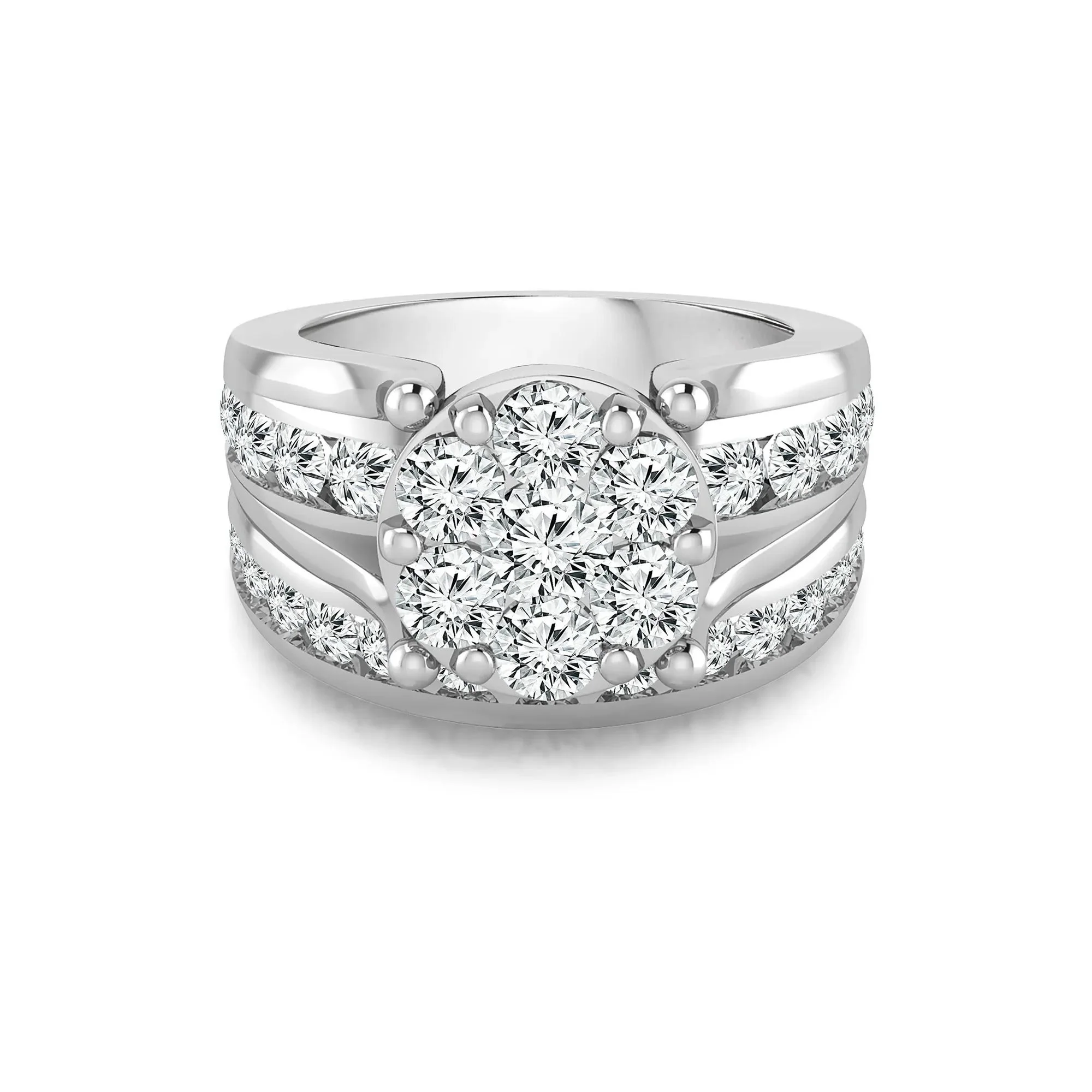 3 CT. Tw. Round Lab Grown Multi-Diamond Engagement Ring Set 10K White Gold Round Brilliant Cut Size 8.5 3mm