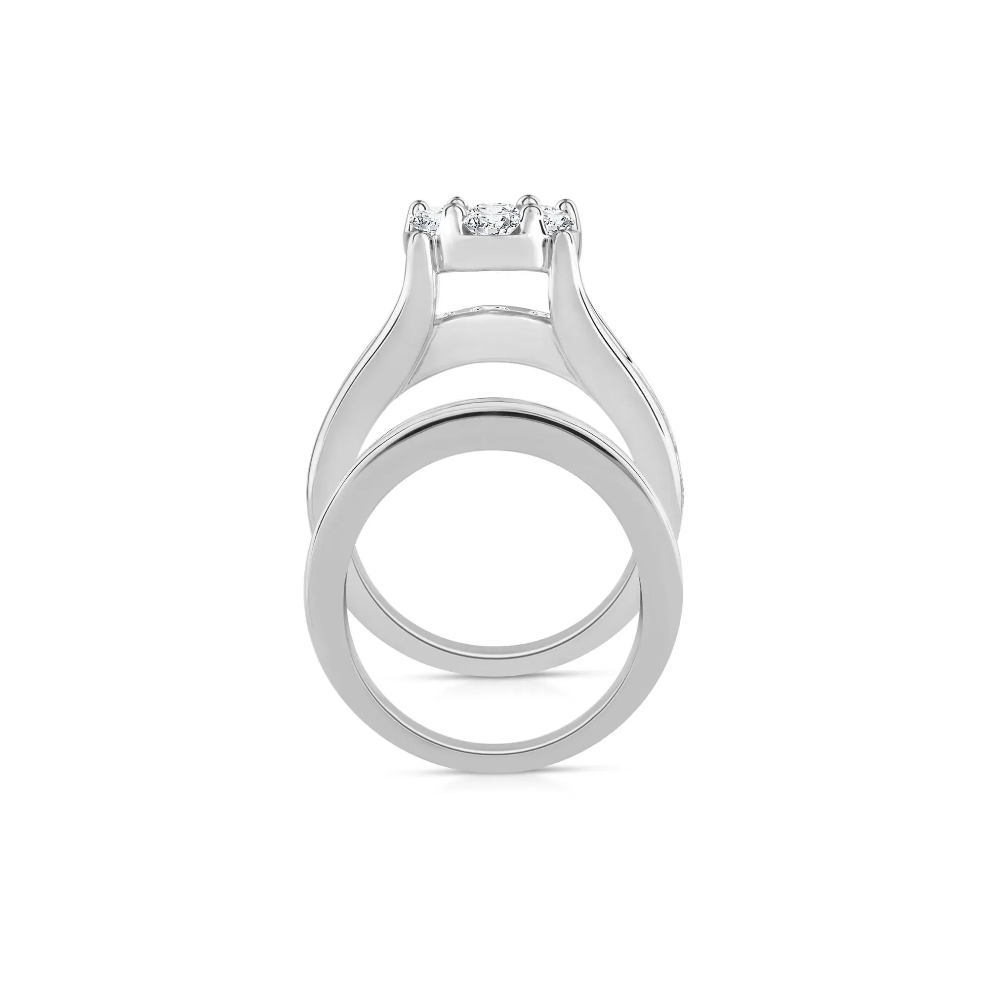 3 CT. Tw. Round Lab Grown Multi-Diamond Engagement Ring Set 10K White Gold Round Brilliant Cut Size 8.5 3mm - Image 2