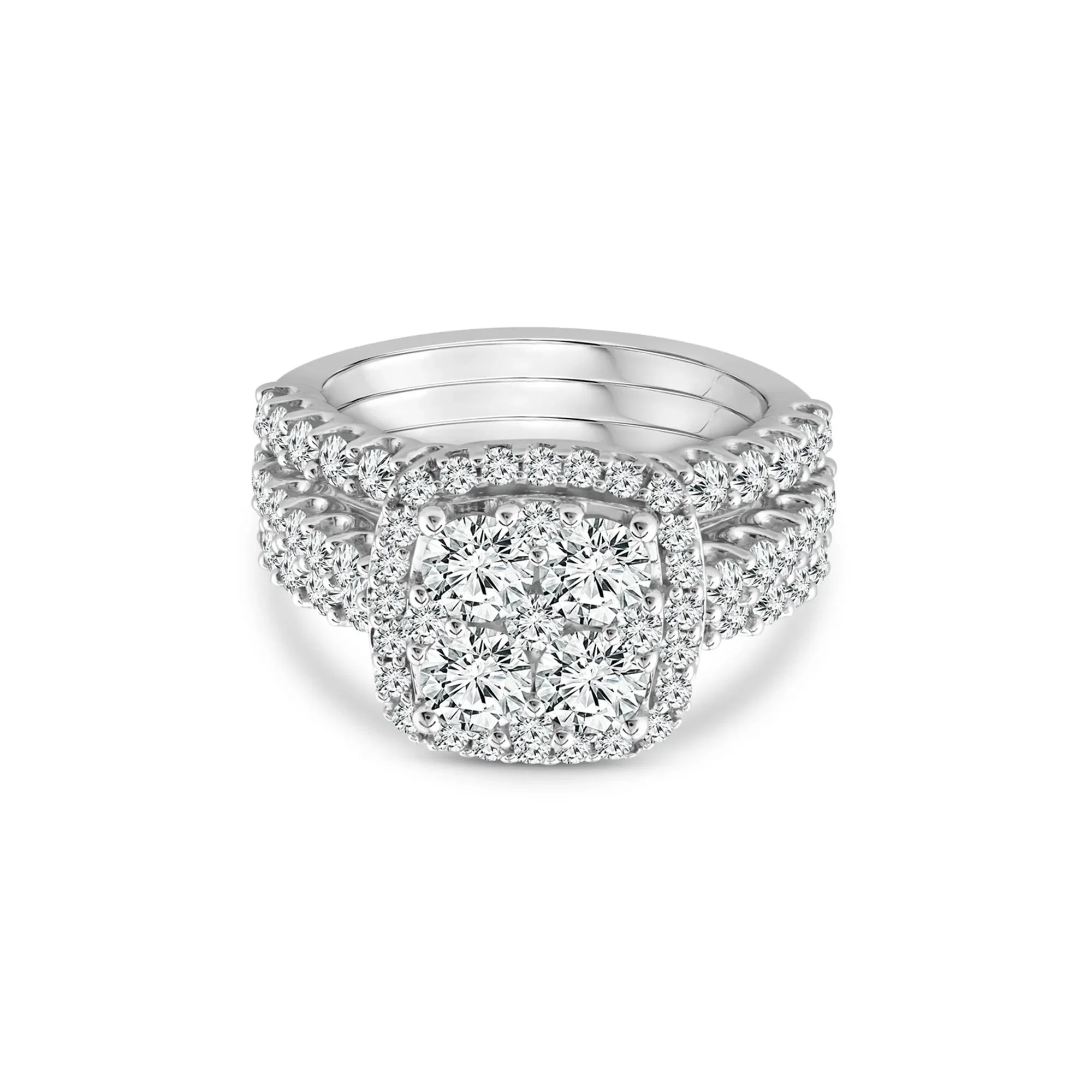 3 CT. Tw. Lab Grown Multi-Diamond Engagement Ring Set 10K White Gold Round Brilliant Cut Size 6 2mm