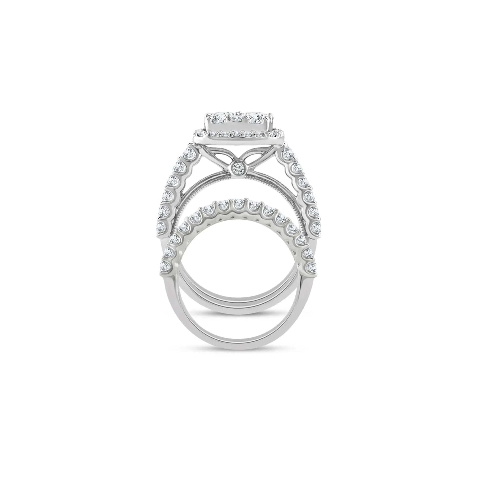 3 CT. Tw. Lab Grown Multi-Diamond Engagement Ring Set 10K White Gold Round Brilliant Cut Size 6.5 2mm - Image 2