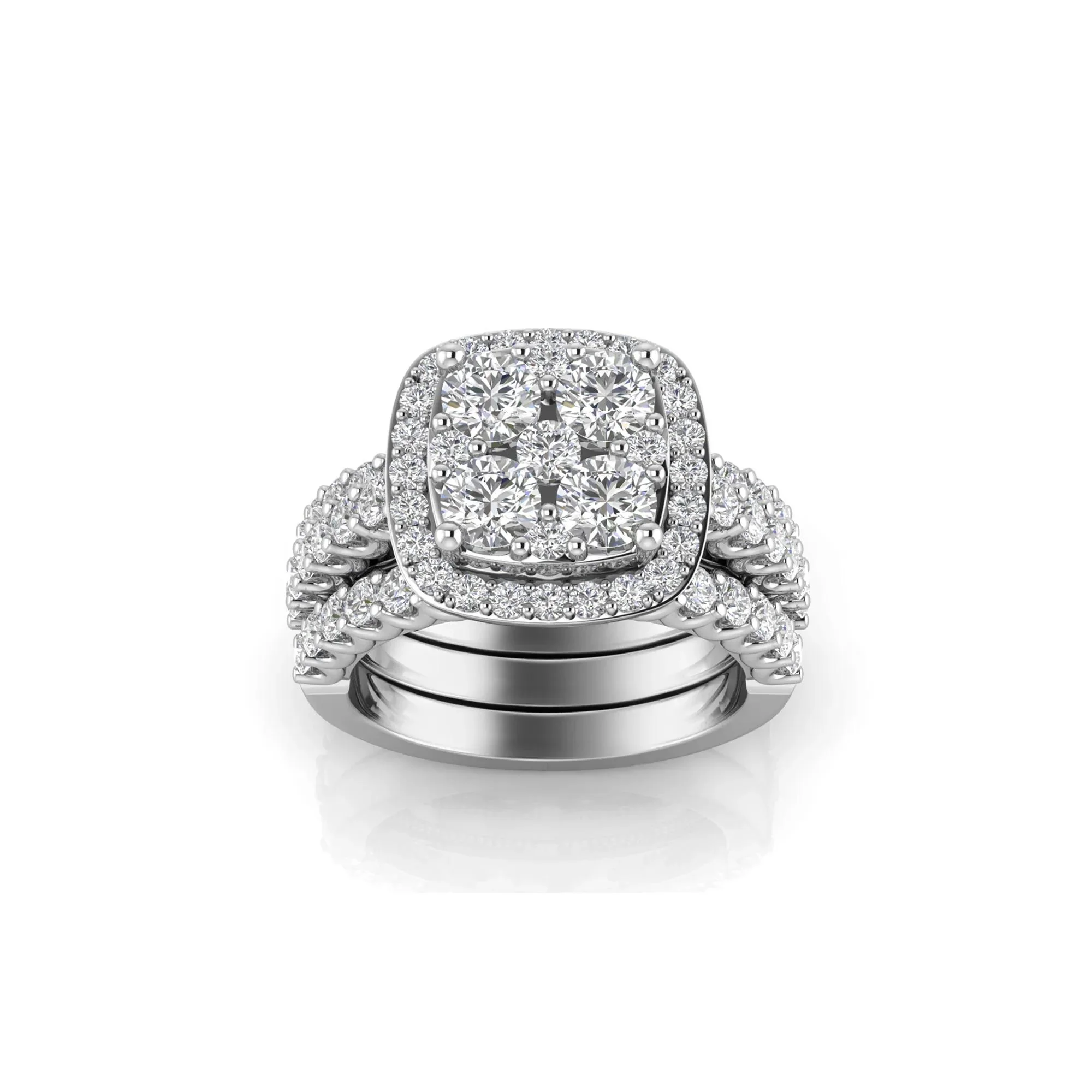 3 CT. Tw. Lab Grown Multi-Diamond Engagement Ring Set 10K White Gold Round Brilliant Cut Size 7 2mm - Image 4