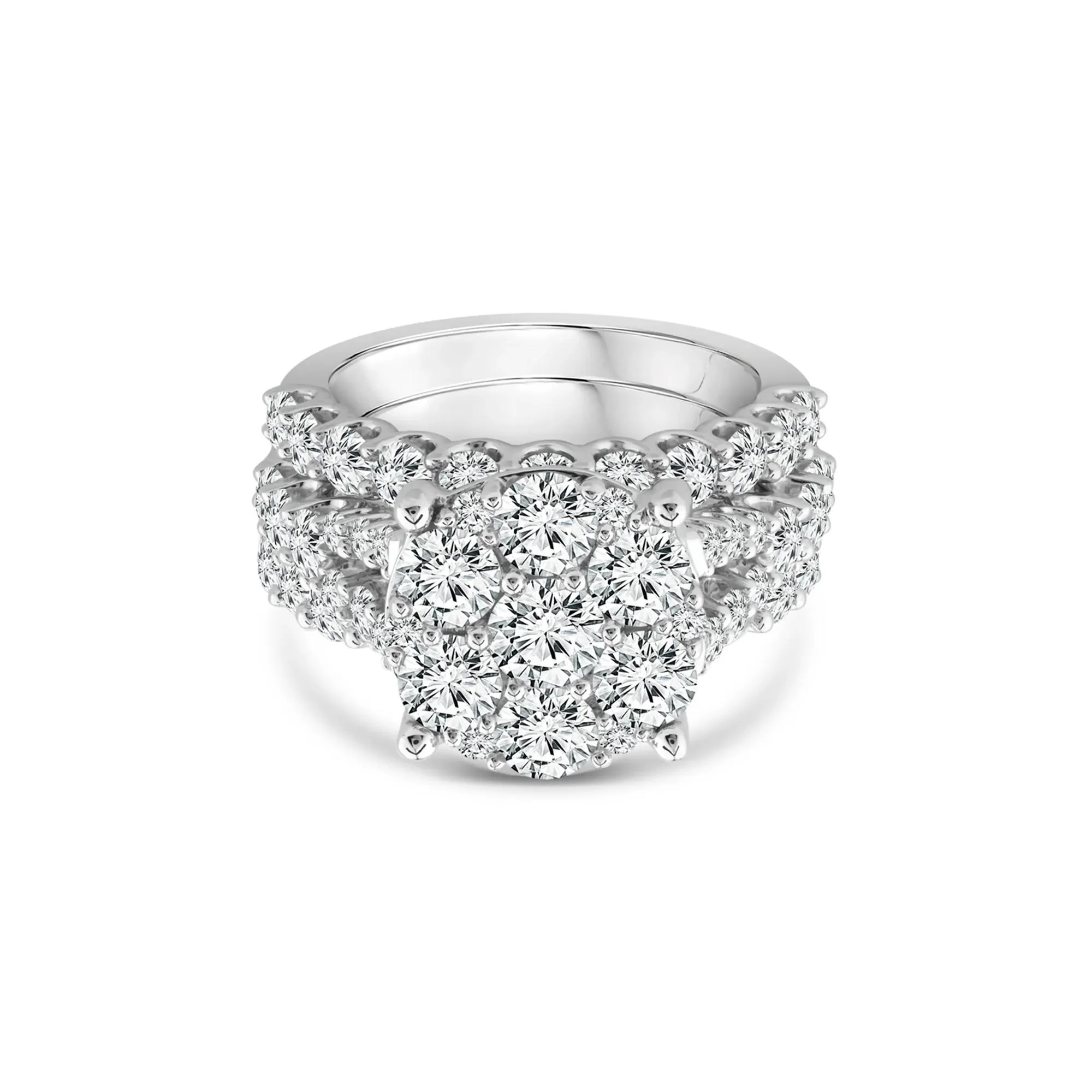5 CT. Tw. Round Lab Grown Multi-Diamond Engagement Ring Set 10K White Gold Round Brilliant Cut Size 6 3mm