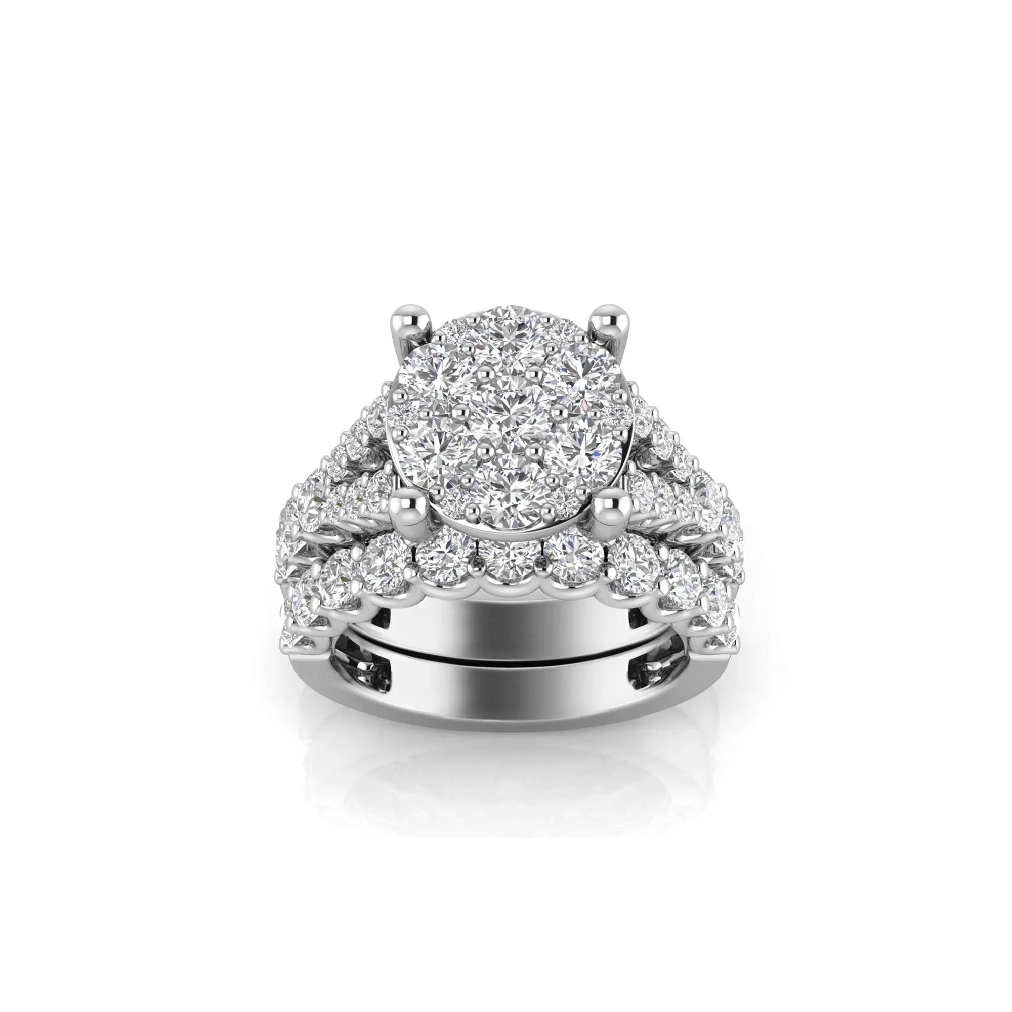 5 CT. Tw. Round Lab Grown Multi-Diamond Engagement Ring Set 10K White Gold Round Brilliant Cut Size 9 3mm - Image 4
