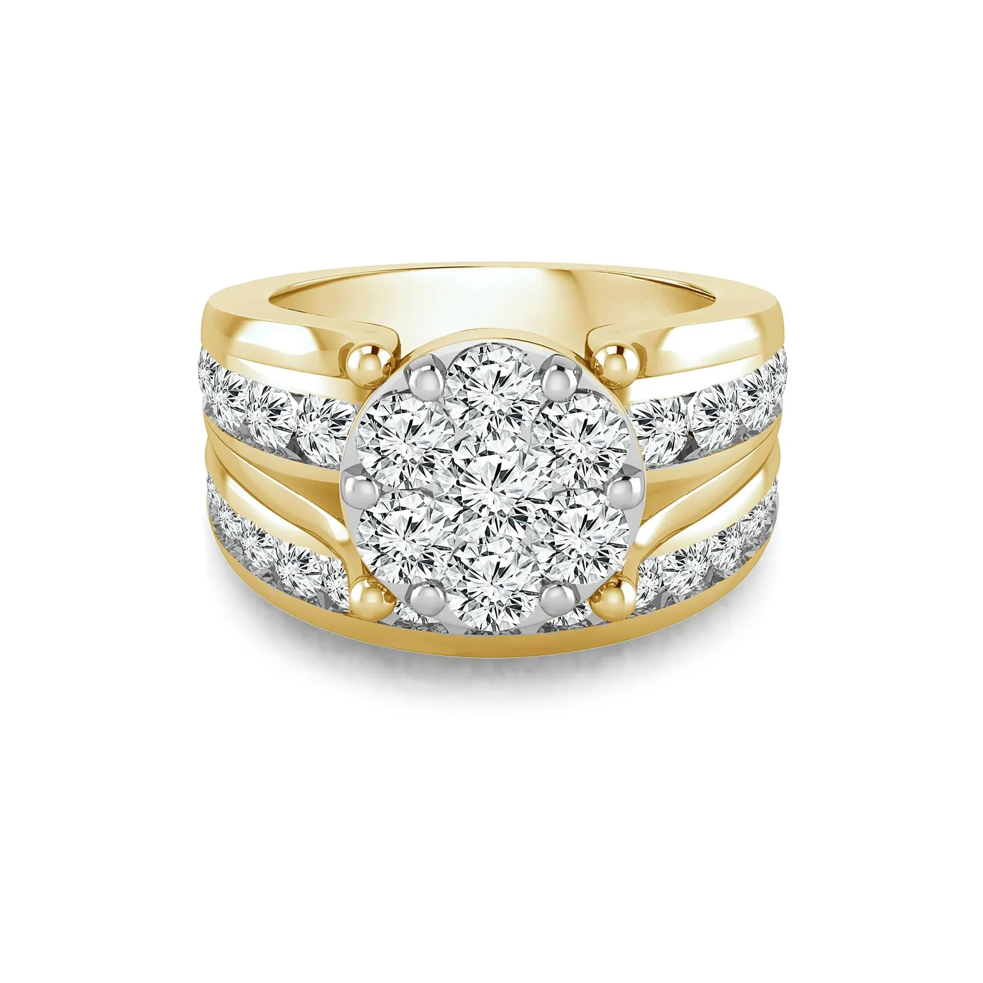 3 CT. Tw. Lab Grown Multi-Diamond Engagement Ring Set 10K Yellow Gold Round Brilliant Cut Size 6 3mm