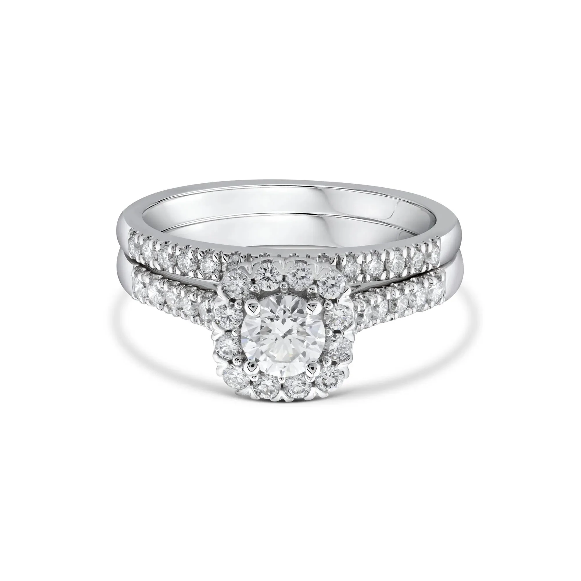 1 CT. Tw. Lab Grown Diamond Engagement Ring Set 10K White Gold Round Brilliant Cut Size 6 2mm