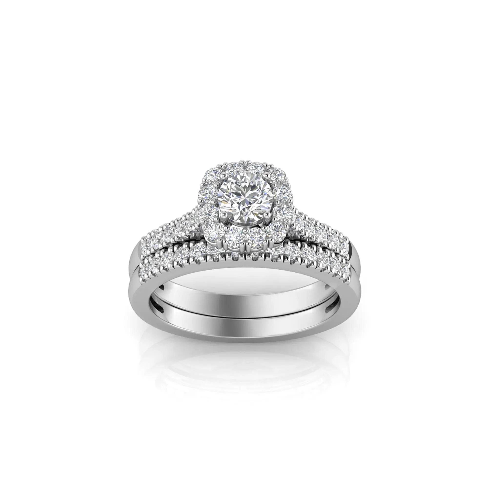 1 CT. Tw. Lab Grown Diamond Engagement Ring Set 10K White Gold Round Brilliant Cut Size 7 2mm - Image 6