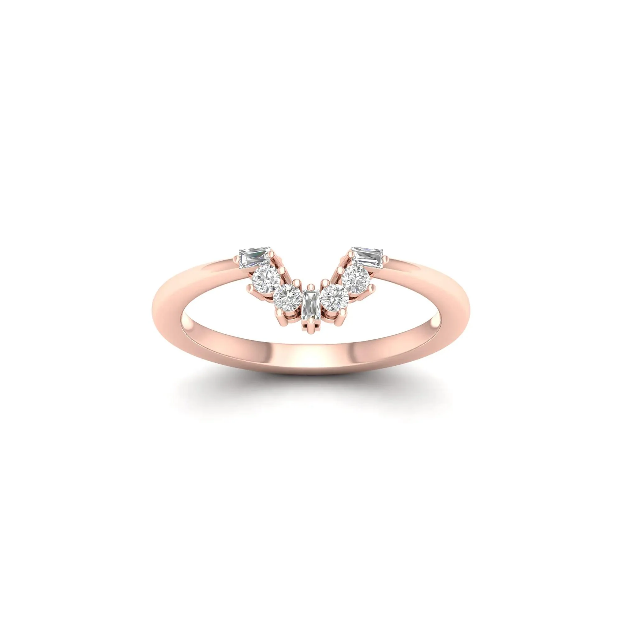 1/7 CT. Tw. Round and Baguette Diamond Contour Band Ring 14K Rose Gold Round Brilliant Cut Size 8.5 2mm - Image 4