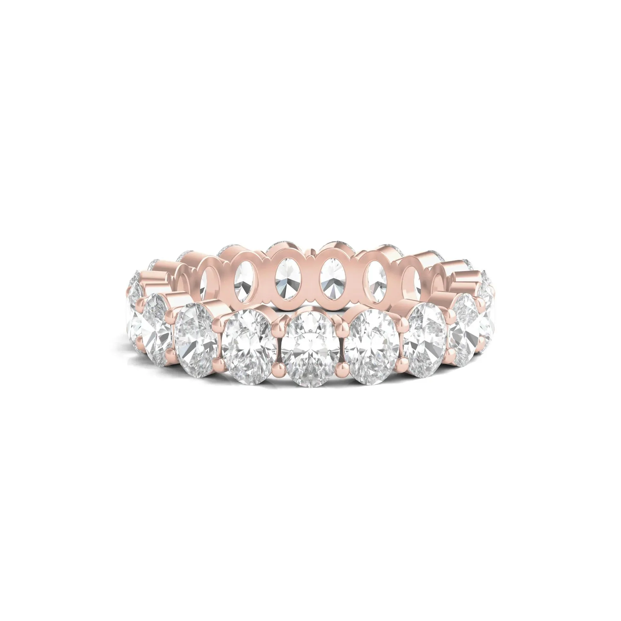 4 CT. Tw. Lab Grown Oval Diamond Eternity Band Ring 14K Rose Gold Size 7.5 4mm