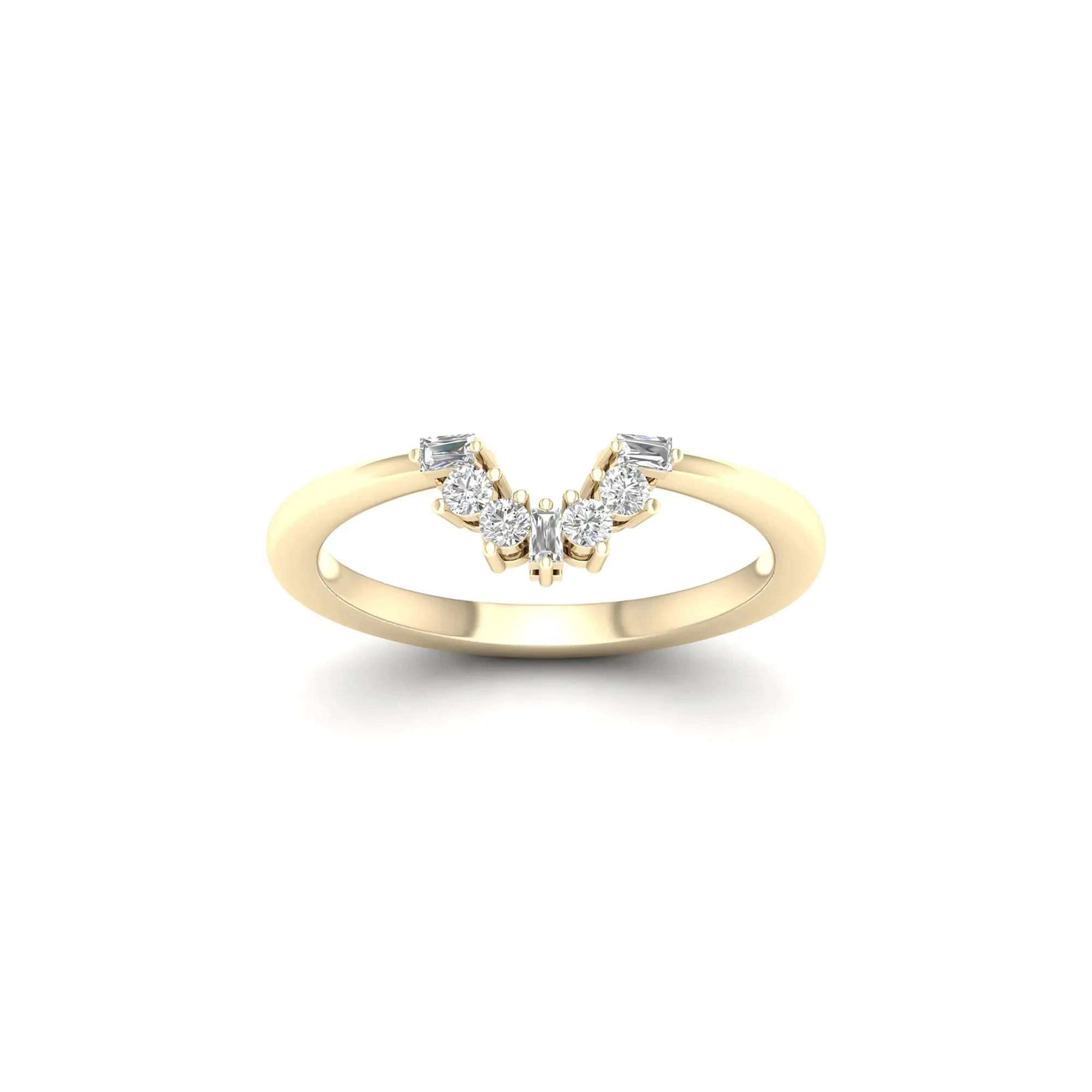 1/7 CT. Tw. Round and Baguette Diamond Contour Band Ring 14K Yellow Gold Round Brilliant Cut Size 8.5 2mm - Image 4