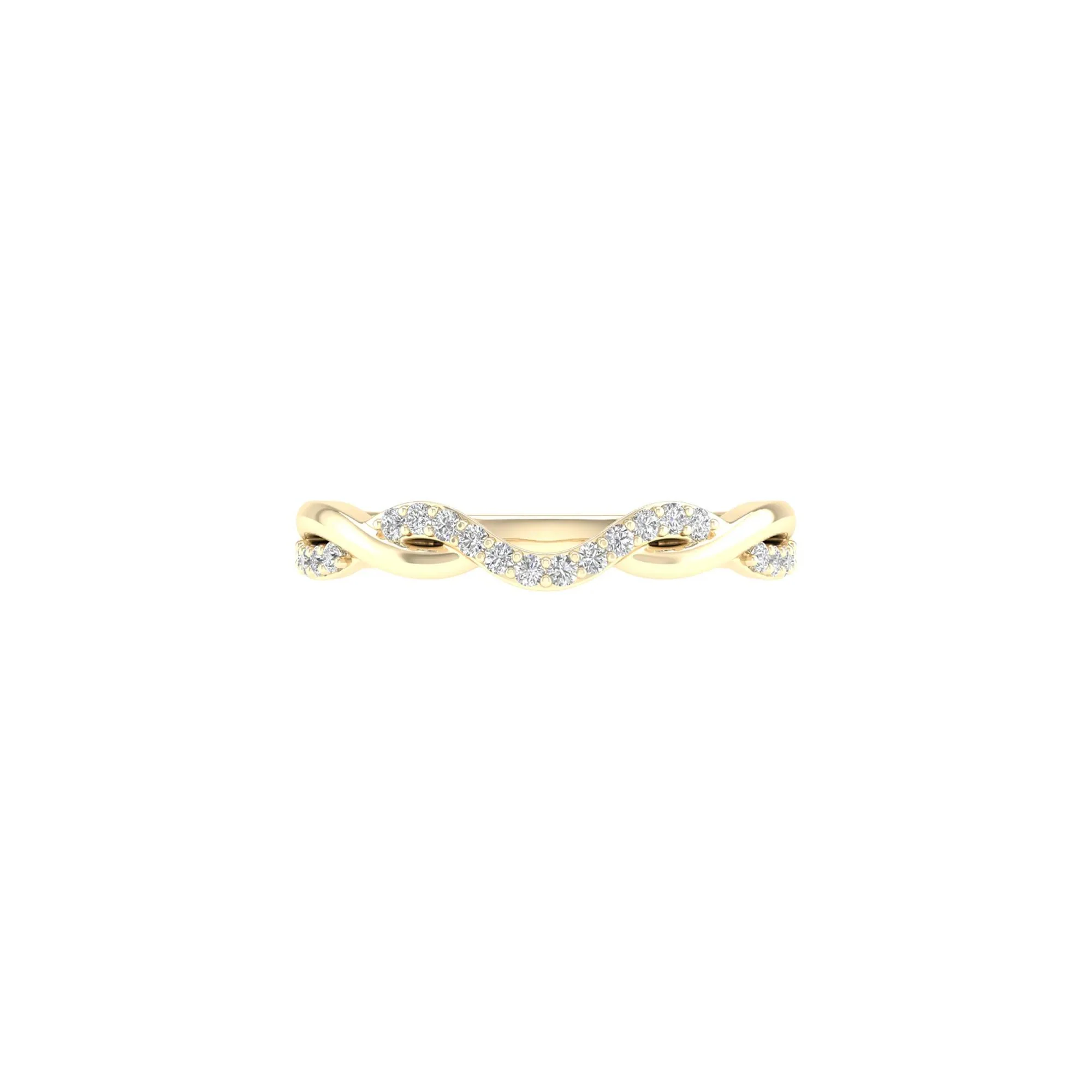 1/7 CT. Tw. Diamond Contour Twist Band Ring 14K Yellow Gold Round Brilliant Cut Size 8 2mm