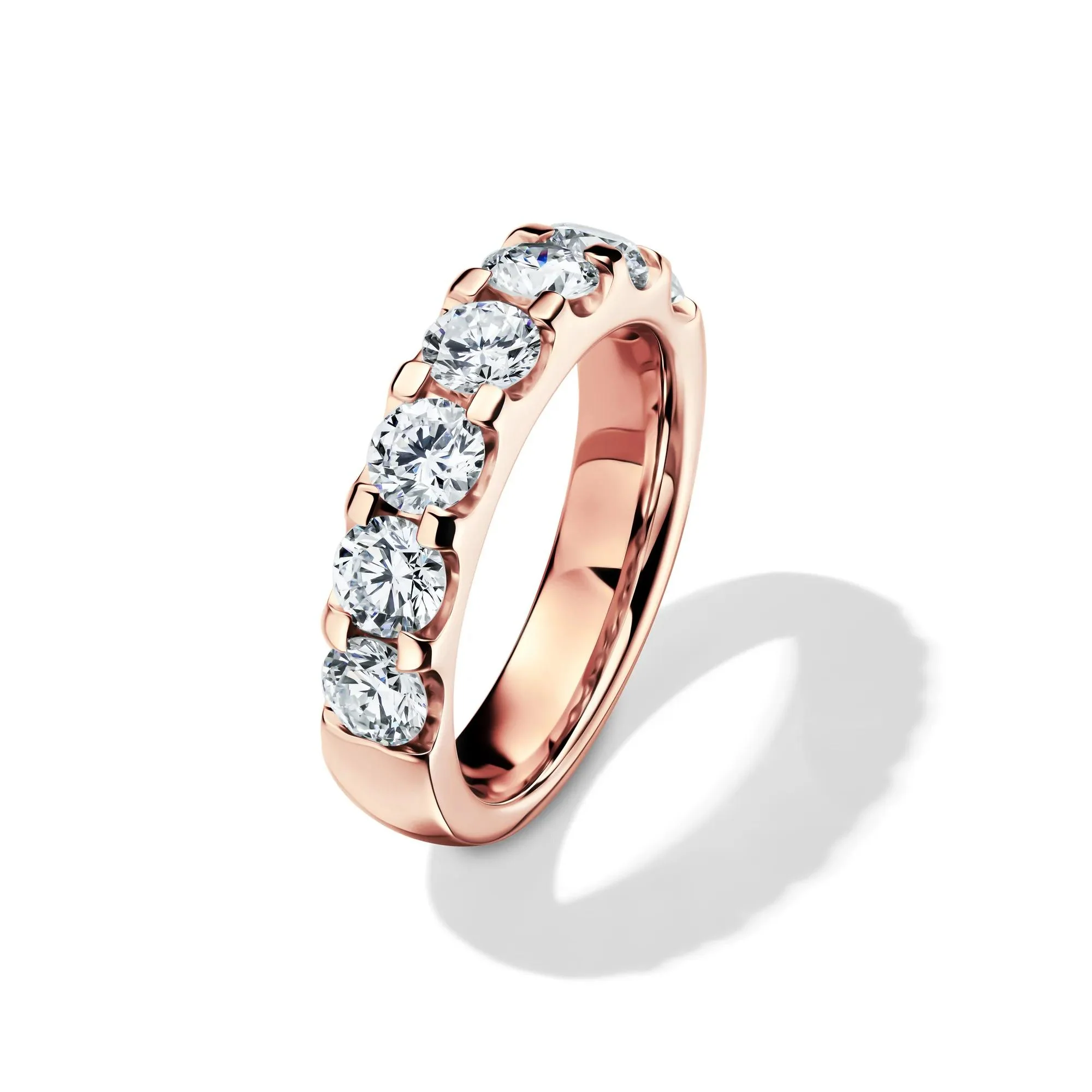 2 CT. Tw. Lab Grown Diamond Seven-Stone Anniversary Band Ring 14K Rose Gold Round Brilliant Cut Size 6.5 4.5mm - Image 4