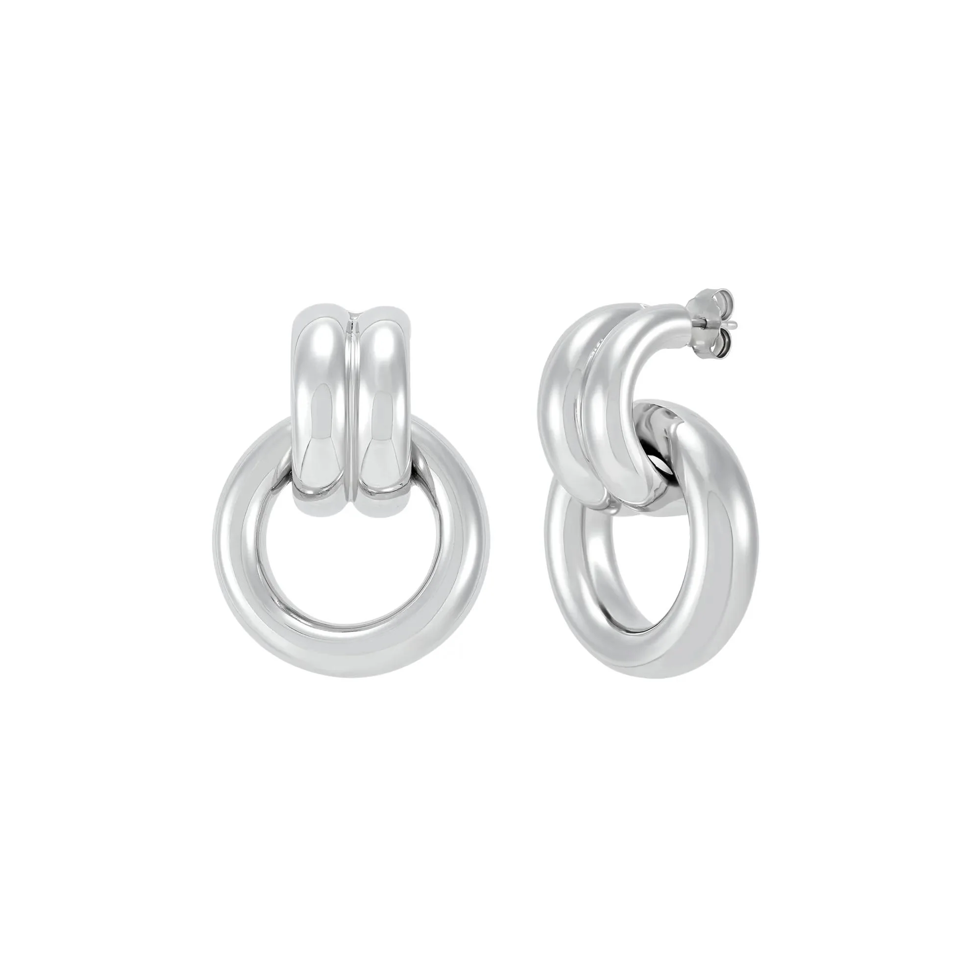 Polished Door-Knocker Drop Earrings .925 Sterling Silver White Size 35.00mm