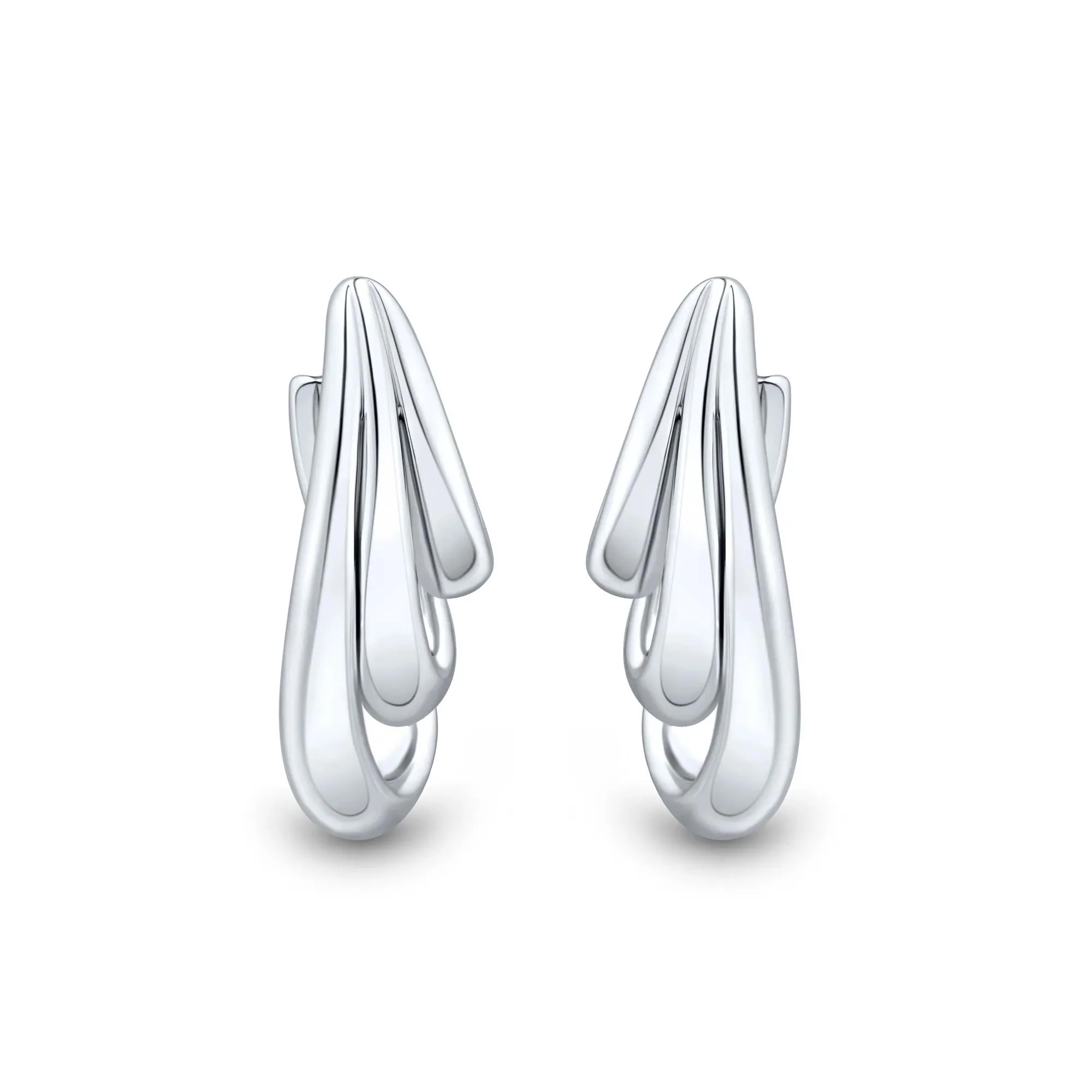 Graduated Triple-Row Hoop Earrings .925 Sterling Silver White Size 21.00mm