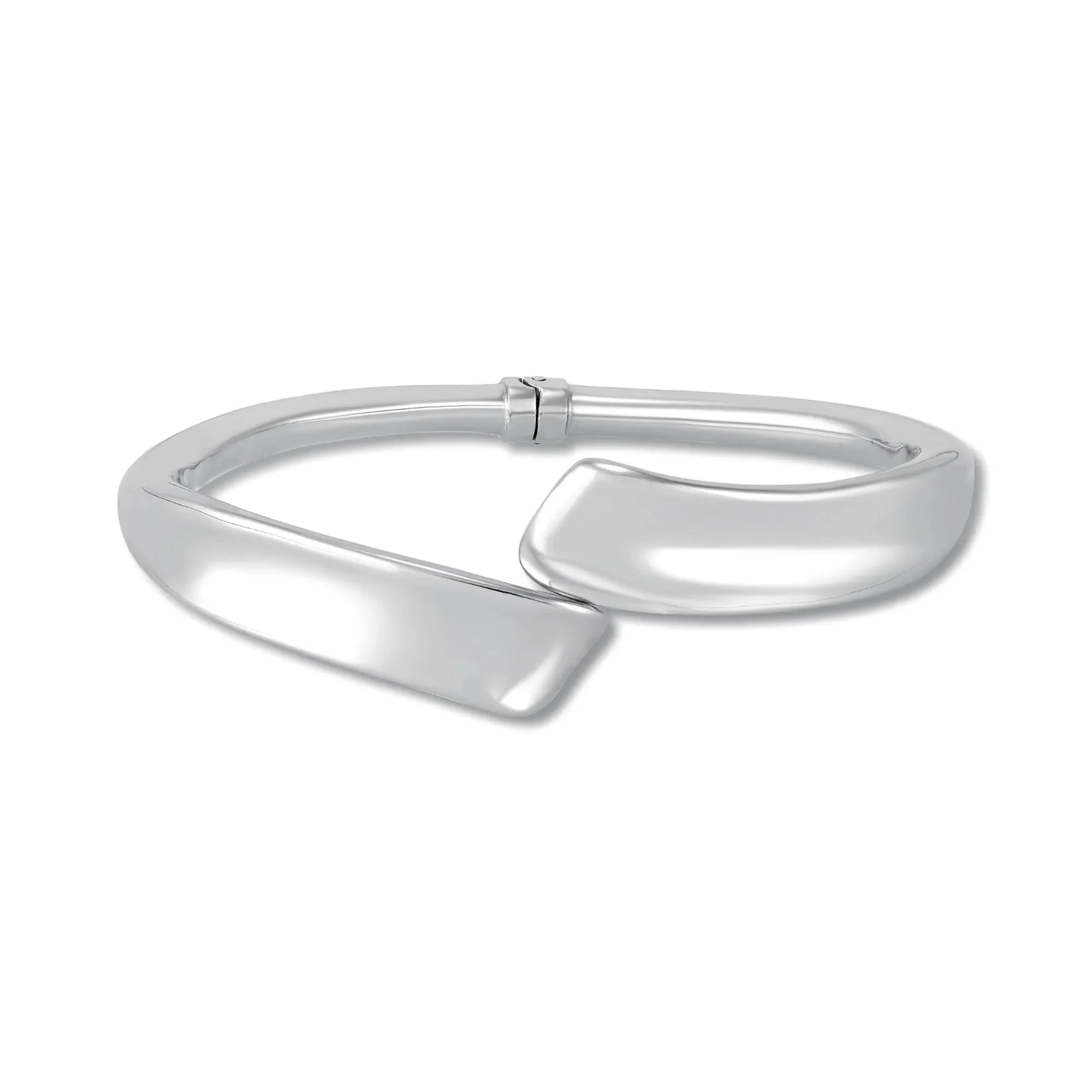 Concave Bypass Bangle Bracelet .925 Sterling Silver White Size 23.00mm