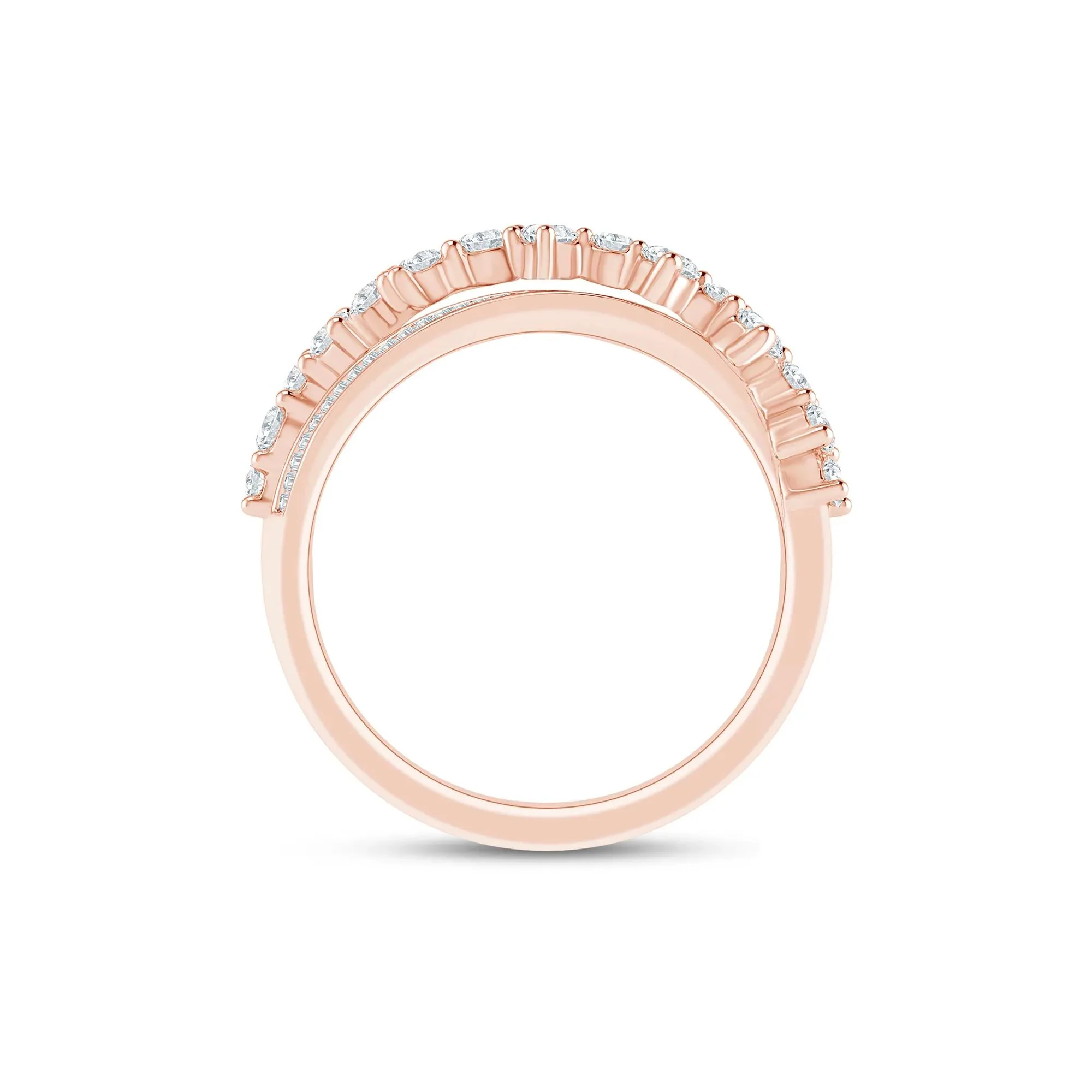 3/4 CT. Tw. Round and Baguette Diamond Crossover Ring 10K Yellow Gold Round Brilliant Cut Rose Size 7 2mm - Image 2