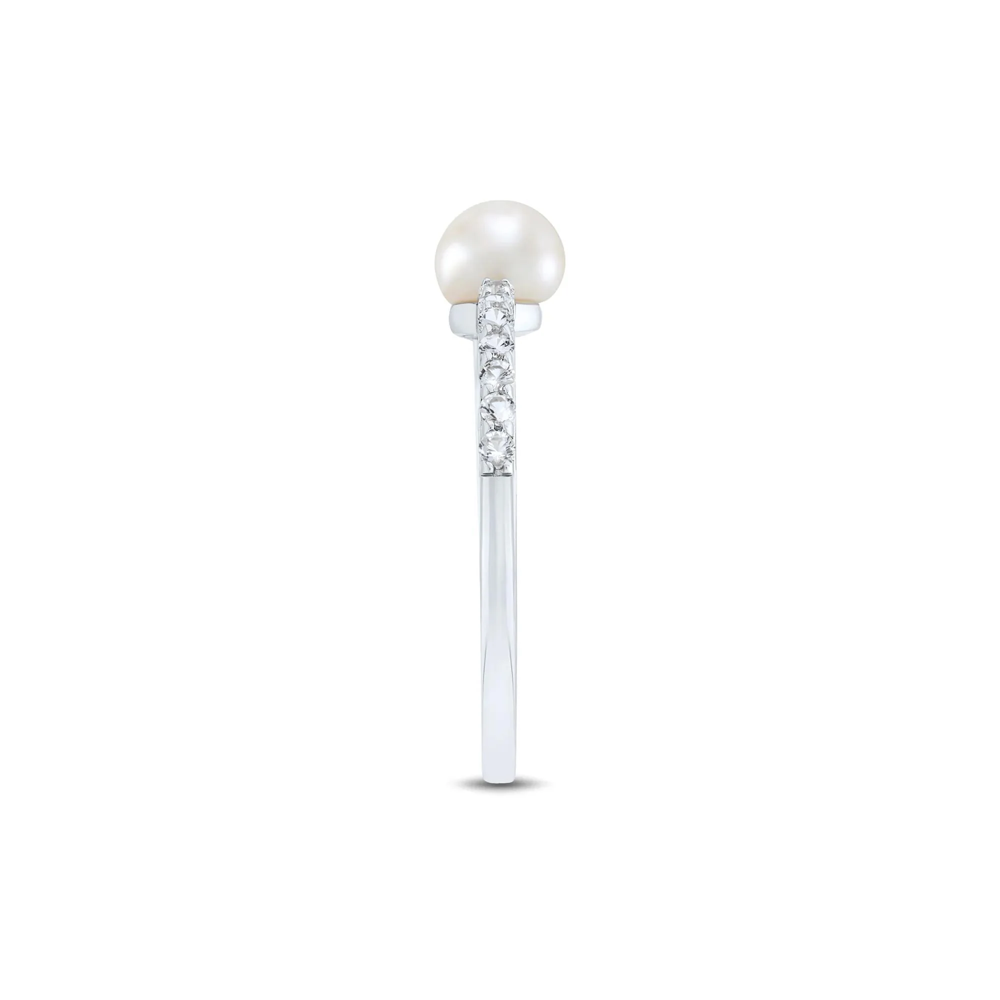 Freshwater Cultured Pearl and Lab Created White Sapphire Stack Ring .925 Sterling Silver Size 7 1mm - Image 2