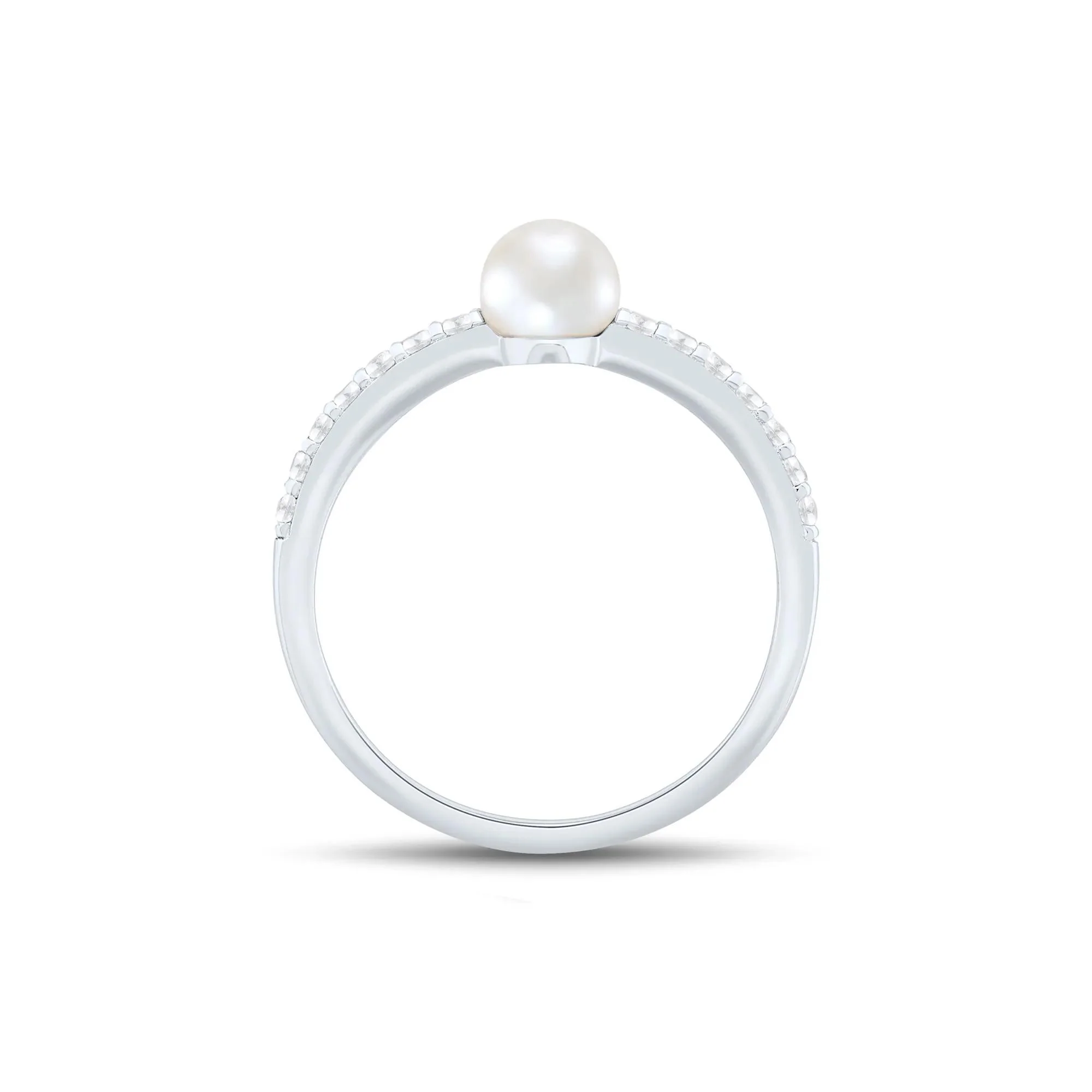 Freshwater Cultured Pearl and Lab Created White Sapphire Stack Ring .925 Sterling Silver Size 7 1mm - Image 3