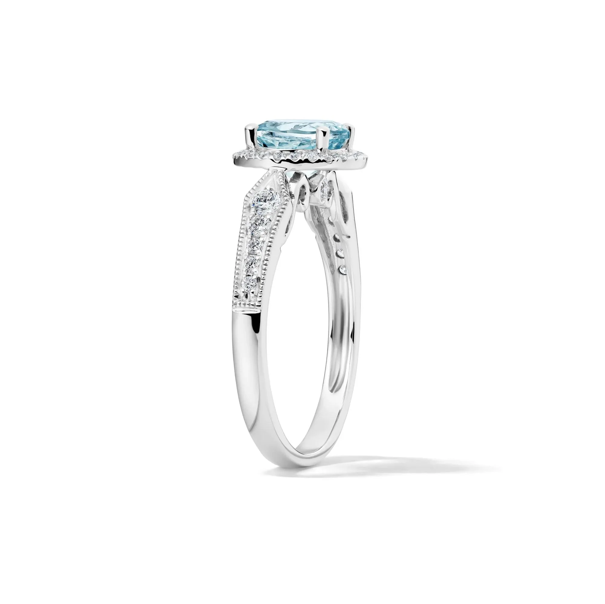 1/3 CT. Tw. Aquamarine and Diamond Ring 10K White Gold Round Brilliant Cut Size 6.5 2mm - Image 3