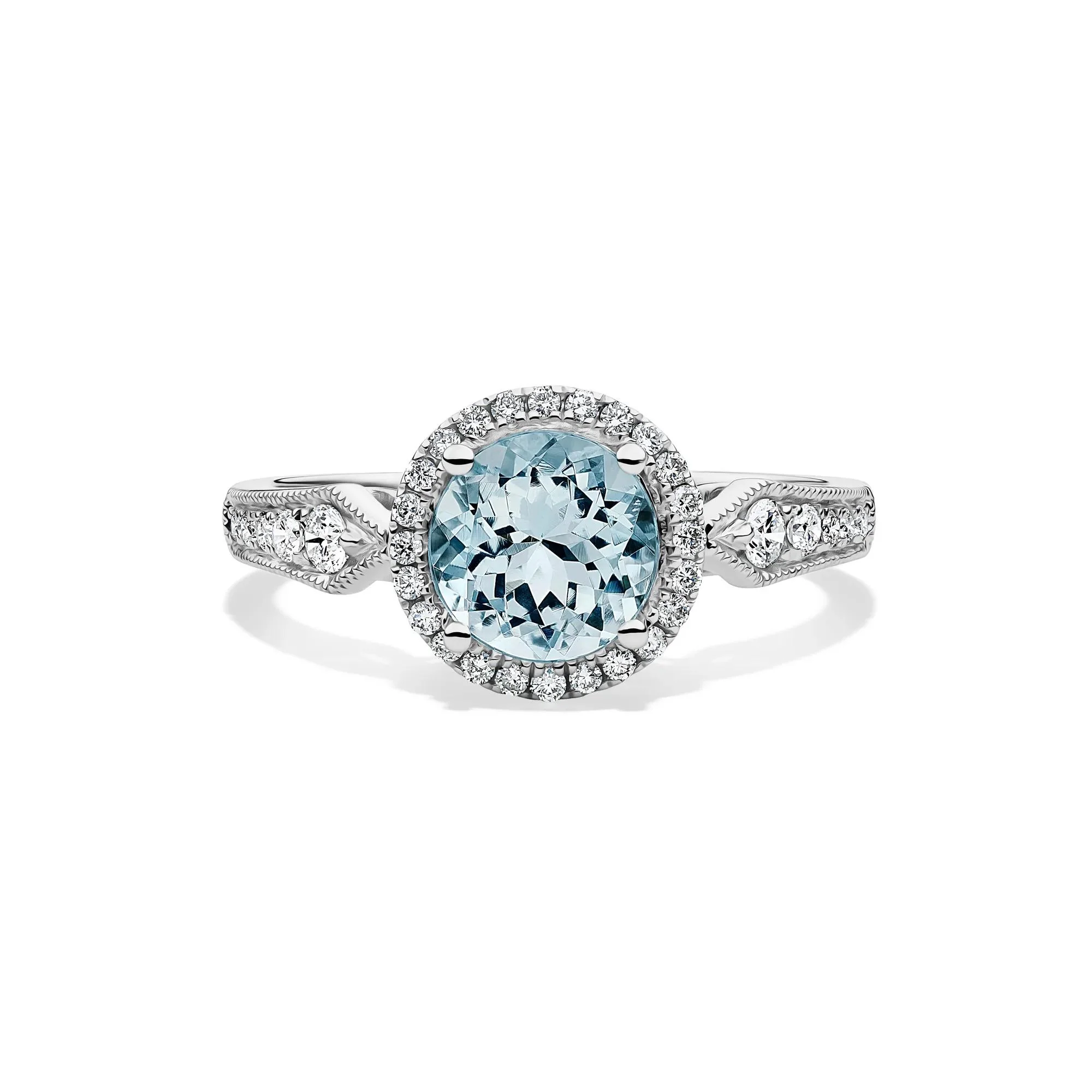 1/3 CT. Tw. Aquamarine and Diamond Ring 10K White Gold Round Brilliant Cut Size 7 2mm