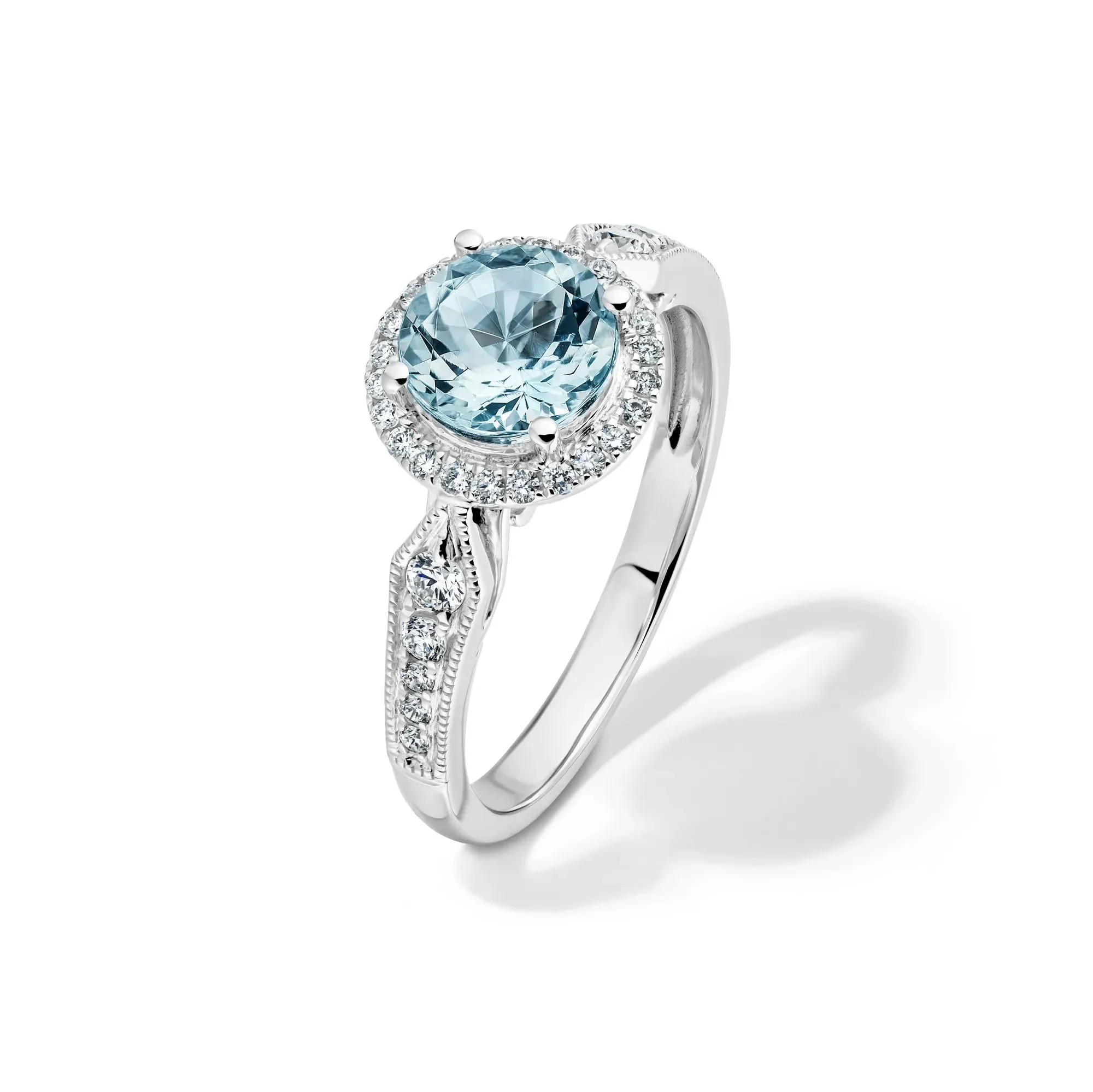 1/3 CT. Tw. Aquamarine and Diamond Ring 10K White Gold Round Brilliant Cut Size 7.5 2mm - Image 4