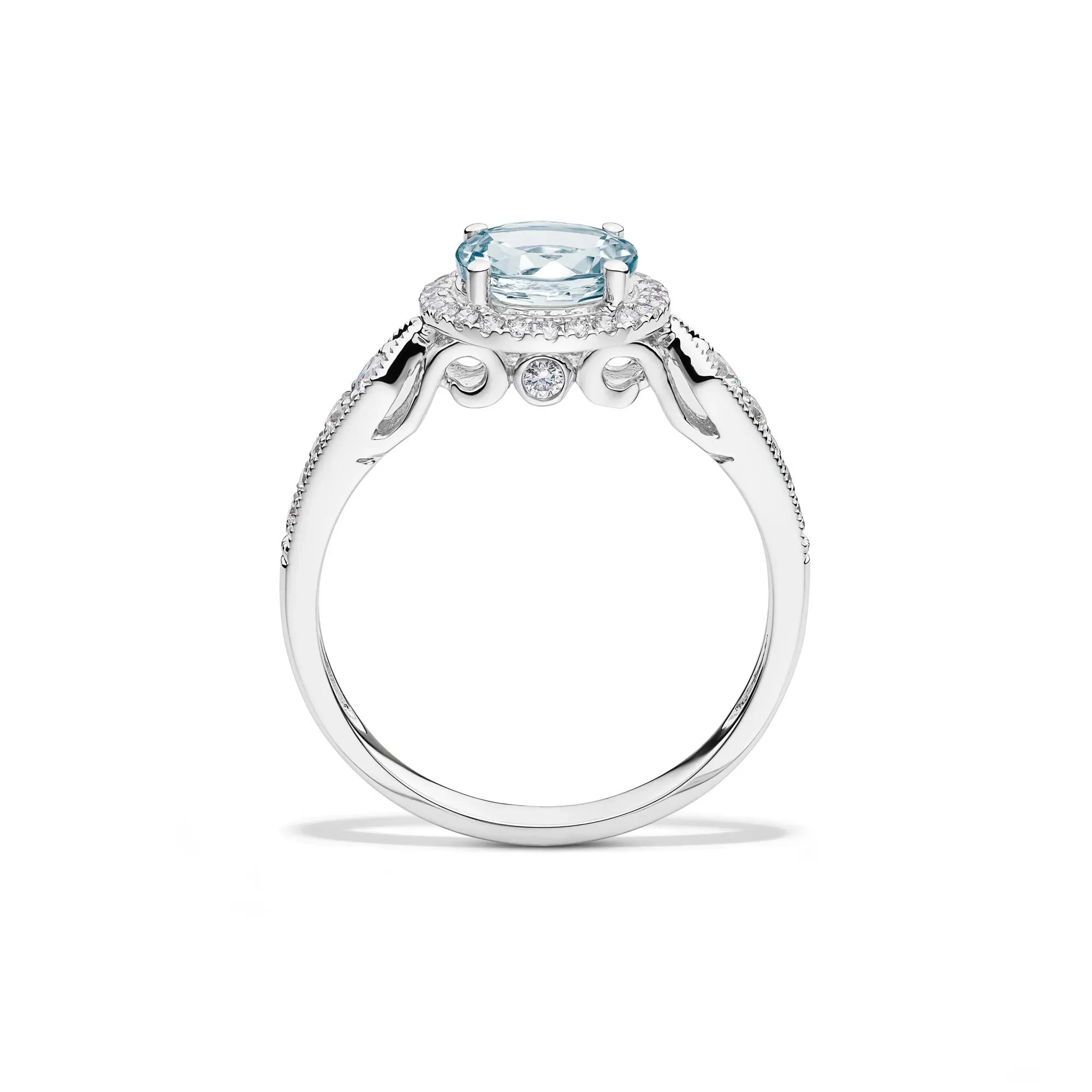 1/3 CT. Tw. Aquamarine and Diamond Ring 10K White Gold Round Brilliant Cut Size 9 2mm - Image 2