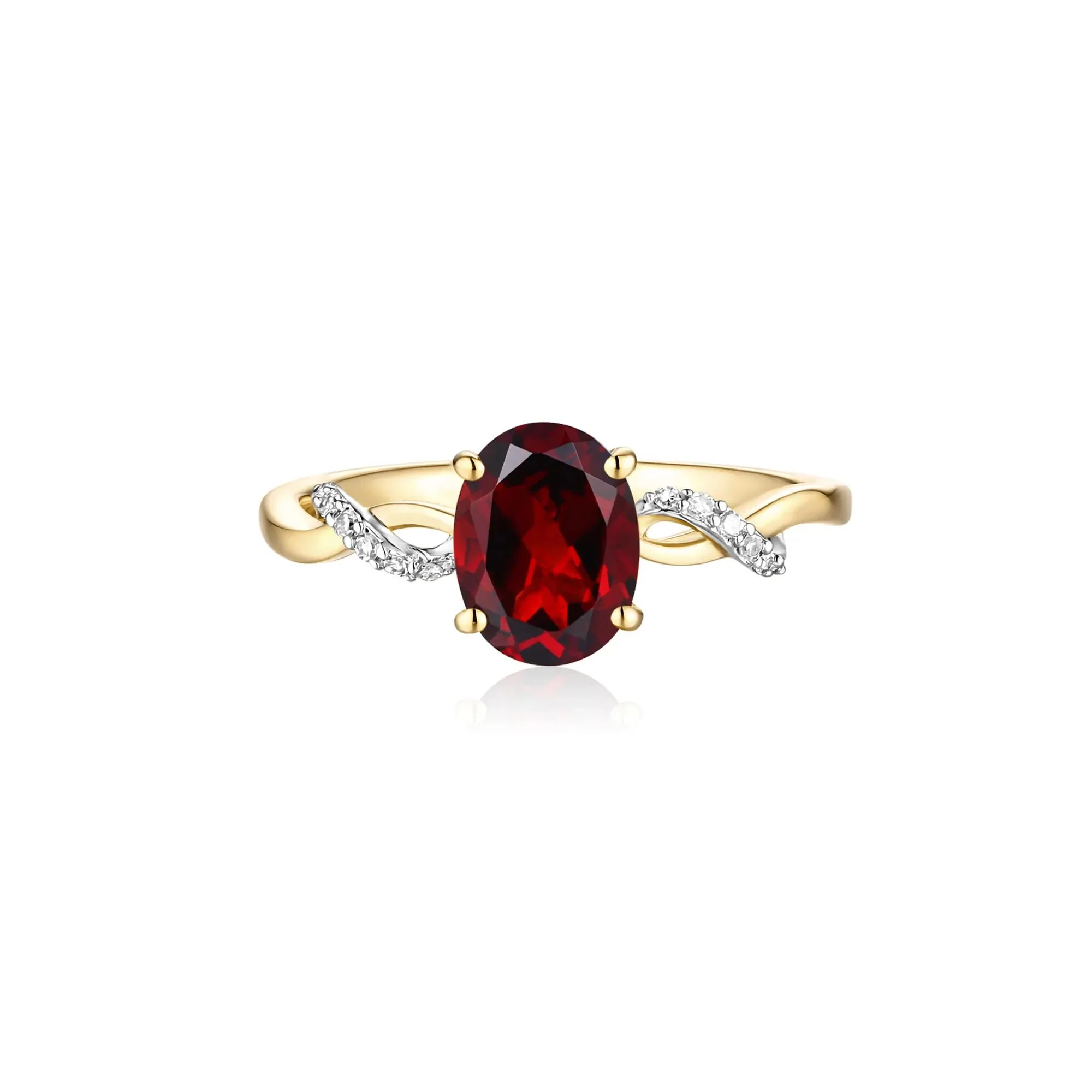 Garnet and Diamond Ring 10K Yellow Gold Size 7