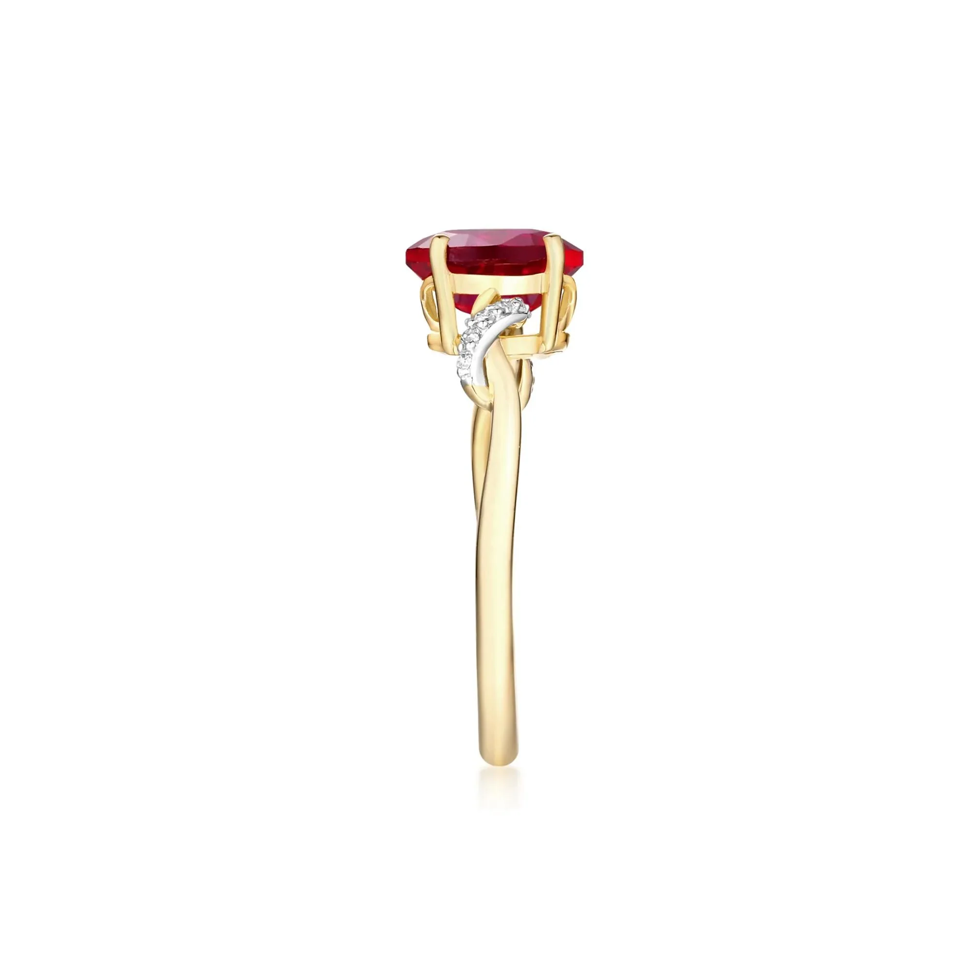 Lab-Created Ruby and Diamond Accent Ring 10K Yellow Gold Size 7 - Image 2