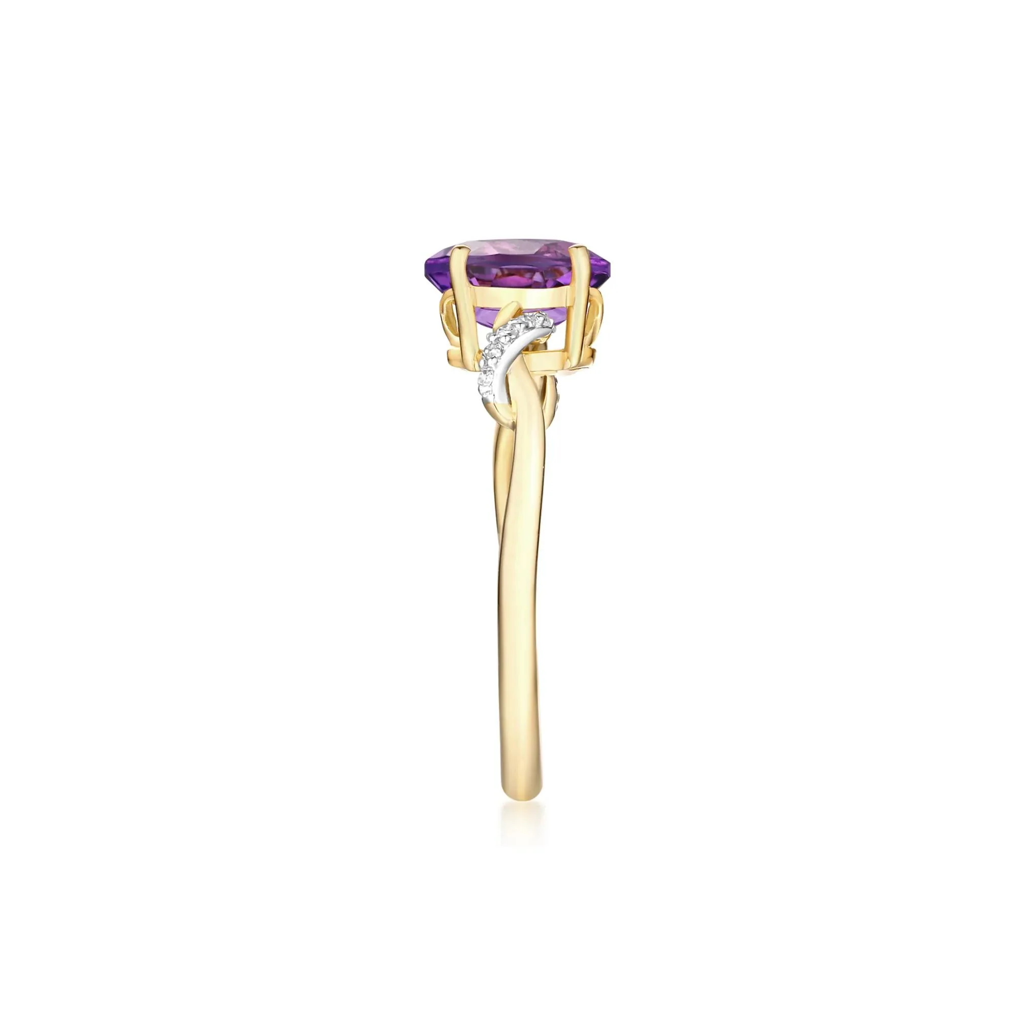 Amethyst and Diamond Accent Ring 10K Yellow Gold Size 6 - Image 2