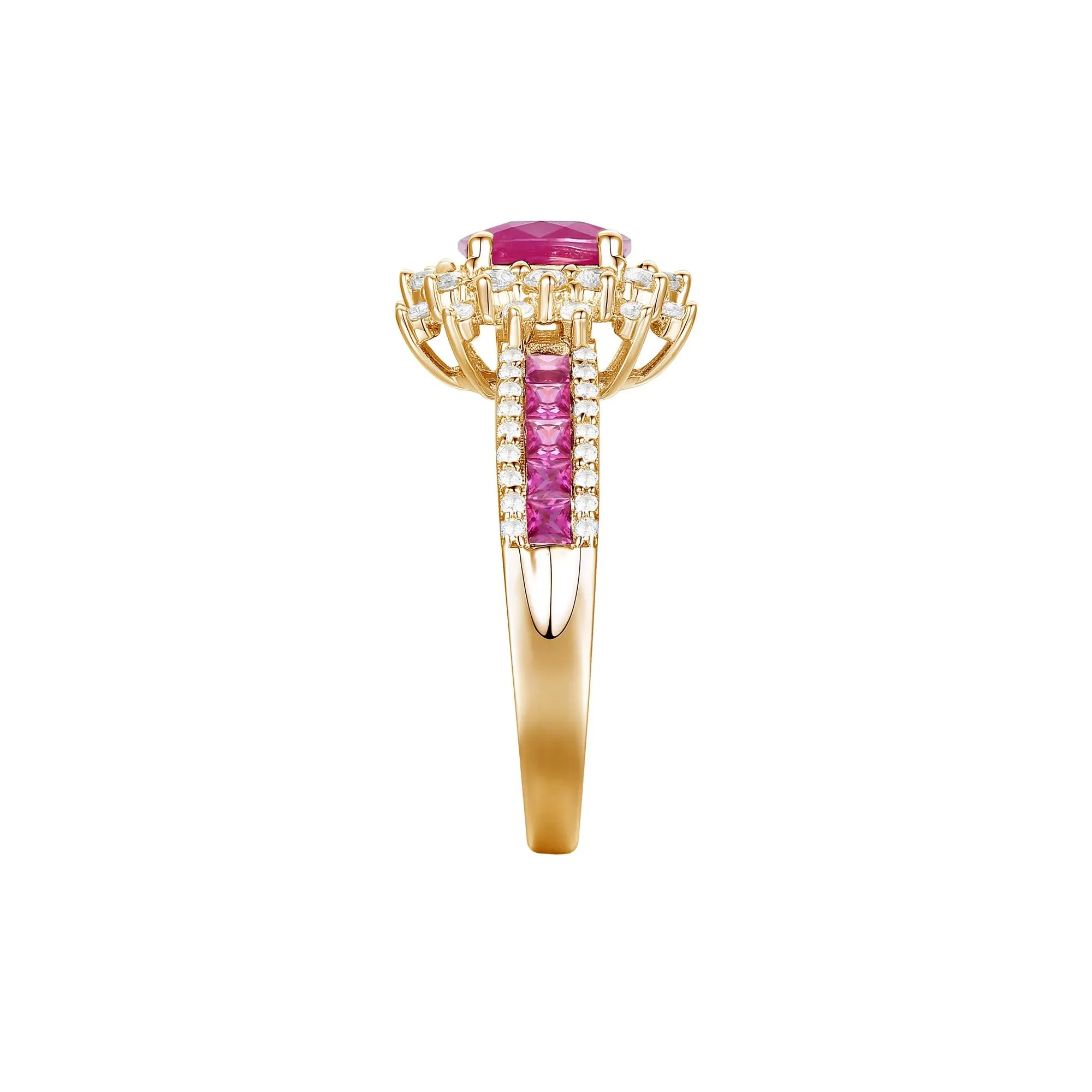 1/2 CT. Tw. Ruby and Diamond Halo Ring 14K Yellow Gold Size 6 1mm - Image 3