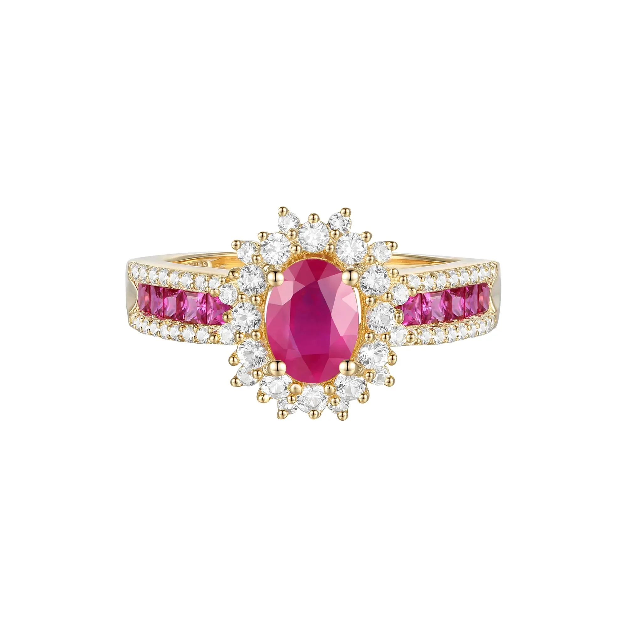 1/2 CT. Tw. Ruby and Diamond Halo Ring 14K Yellow Gold Size 8 1mm