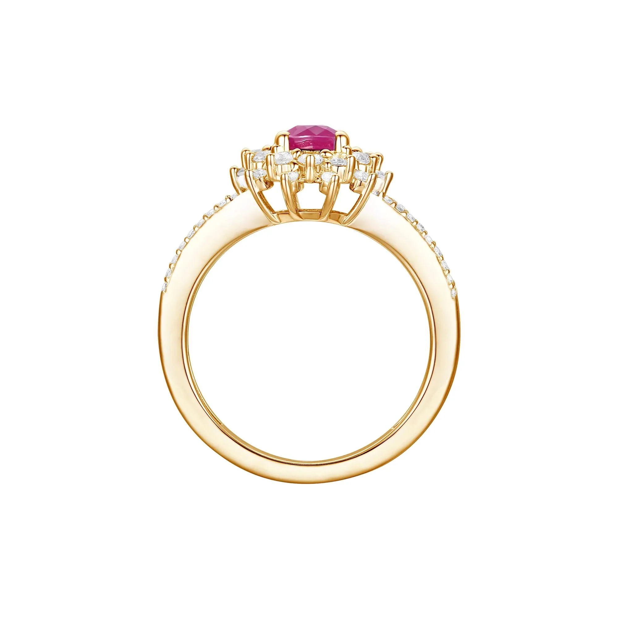 1/2 CT. Tw. Ruby and Diamond Halo Ring 14K Yellow Gold Size 8 1mm - Image 2