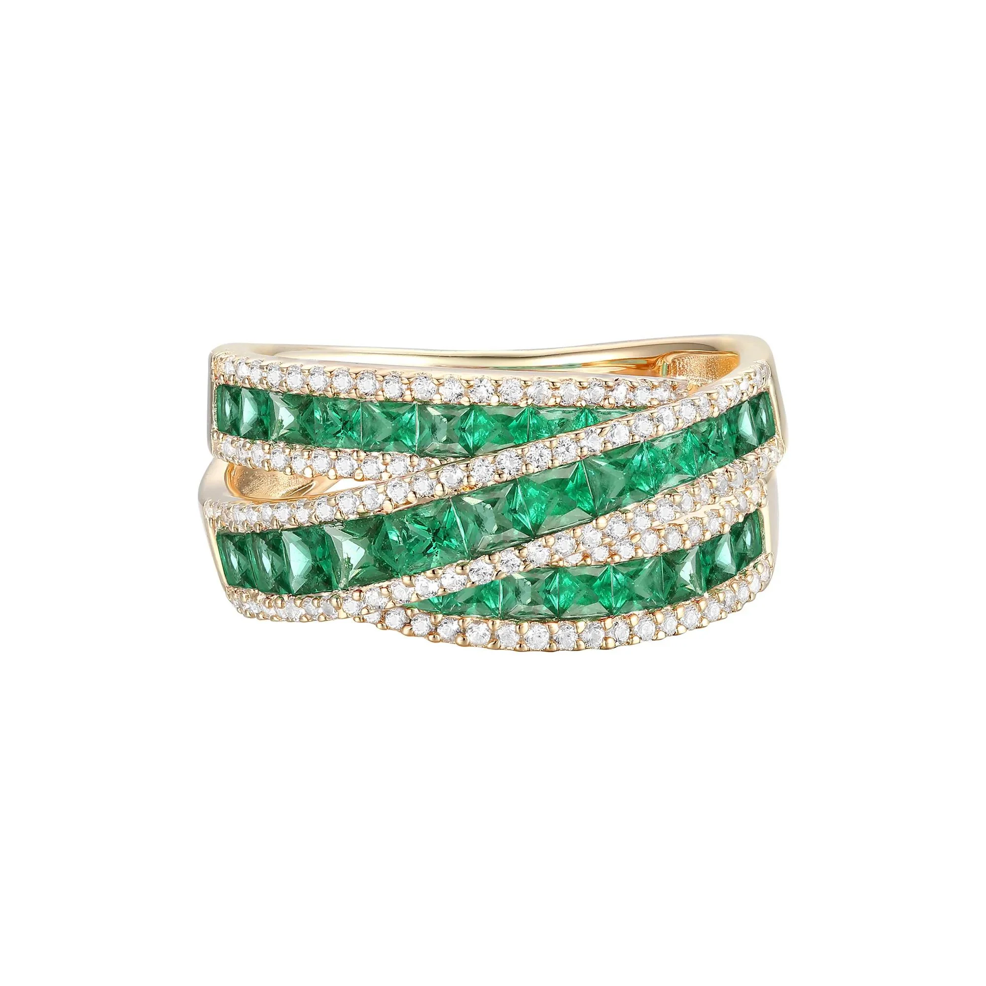 1/2 CT. Tw. Emerald and Diamond Crossover Ring 10K Yellow Gold Size 6 1mm